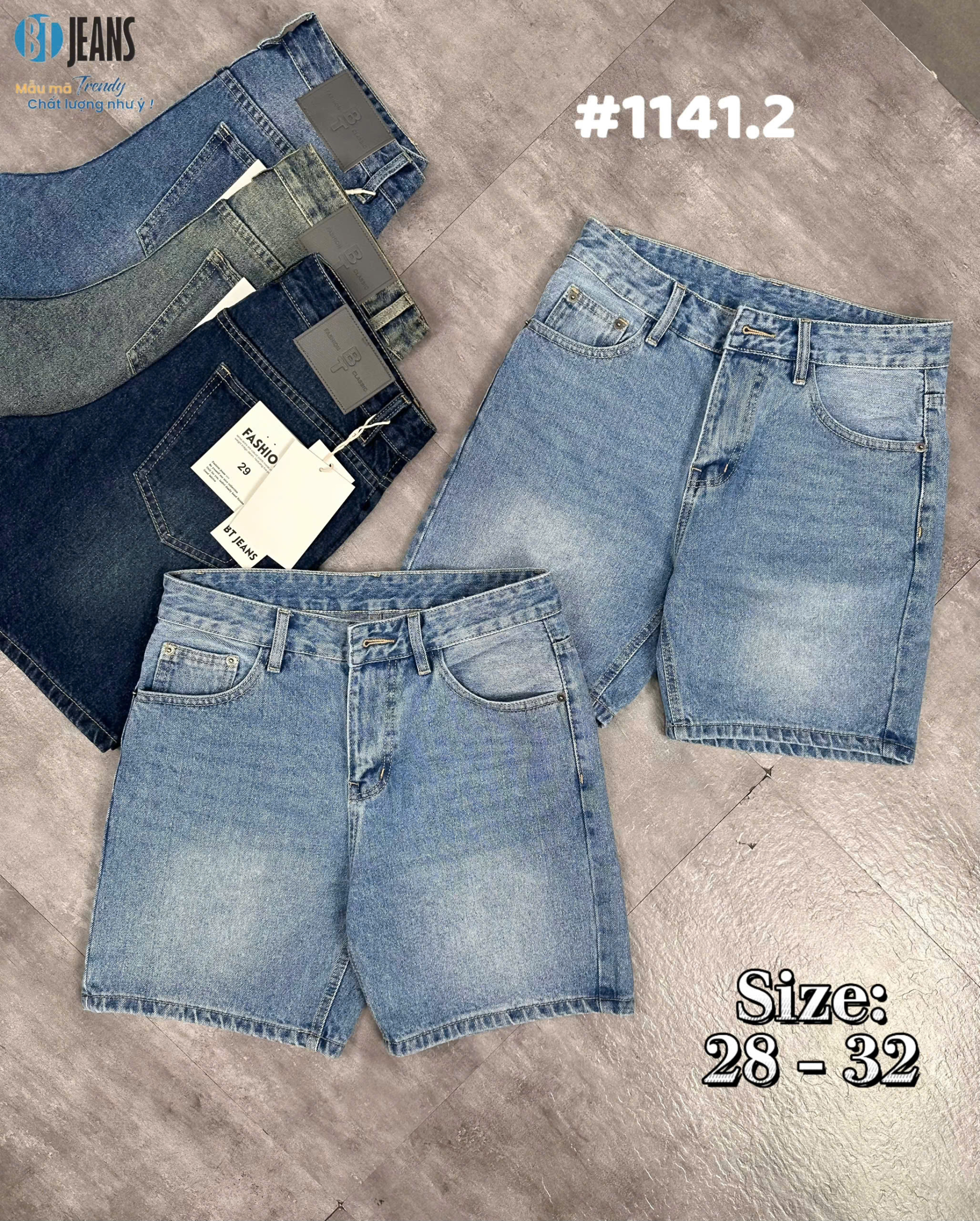 Quần short jeans xanh trơn không giãn cao cấp Ms 1141.2