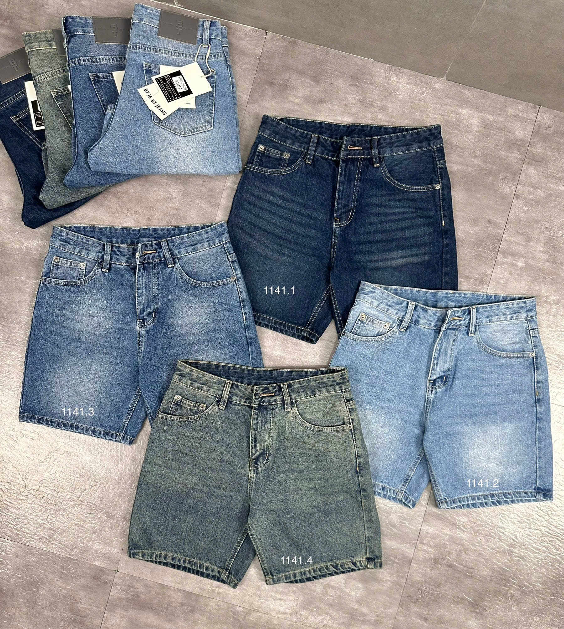 Quần short jeans xanh trơn không giãn cao cấp Ms 1141.2