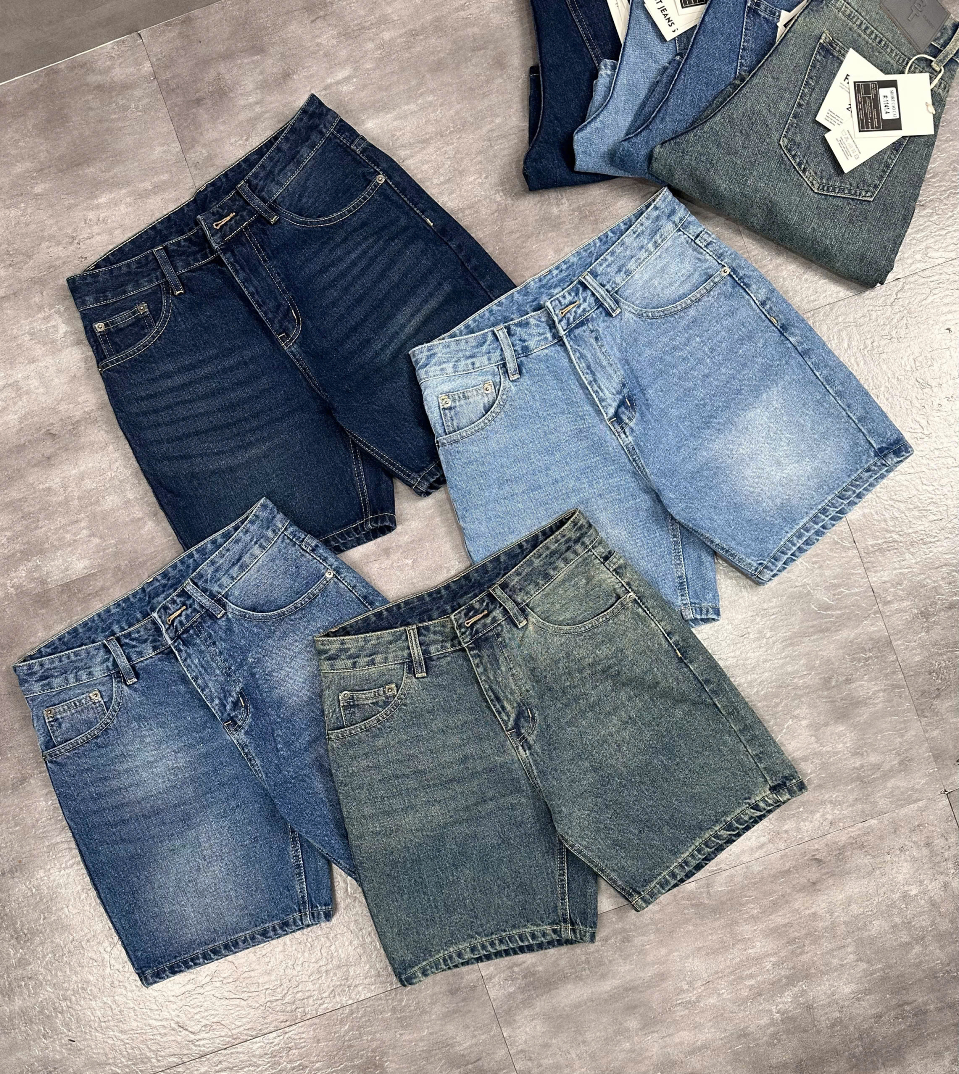 Quần short jeans xanh trơn không giãn cao cấp Ms 1141.2