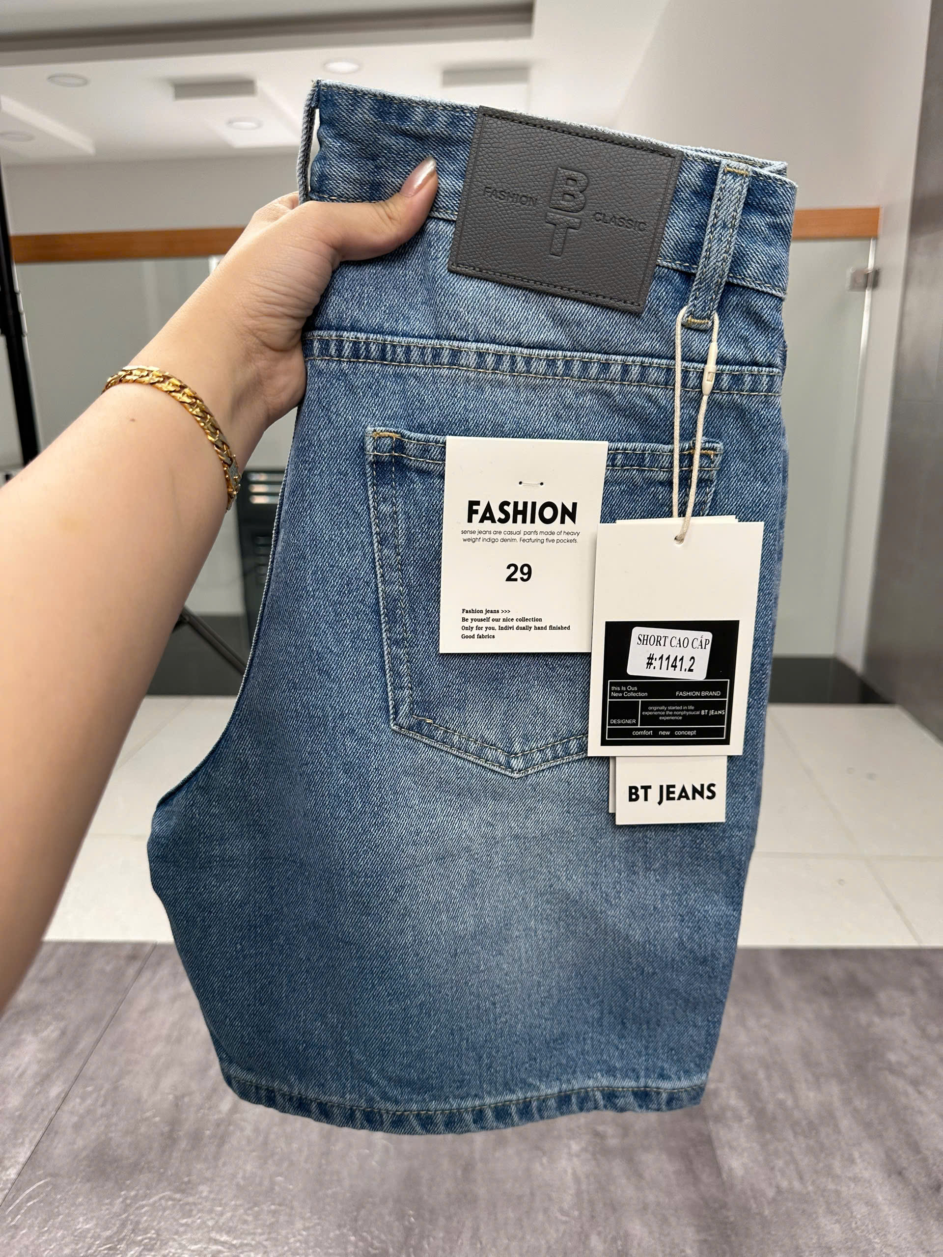 Quần short jeans xanh trơn không giãn cao cấp Ms 1141.2