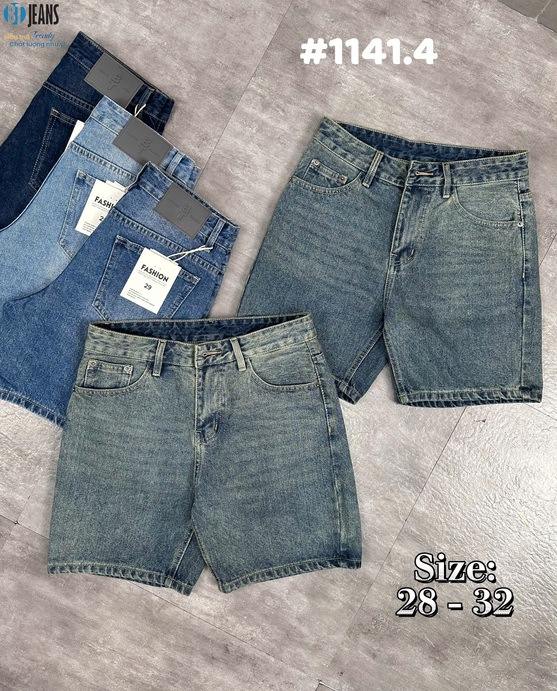 Quần short jeans xanh trơn không giãn cao cấp Ms 1141.4