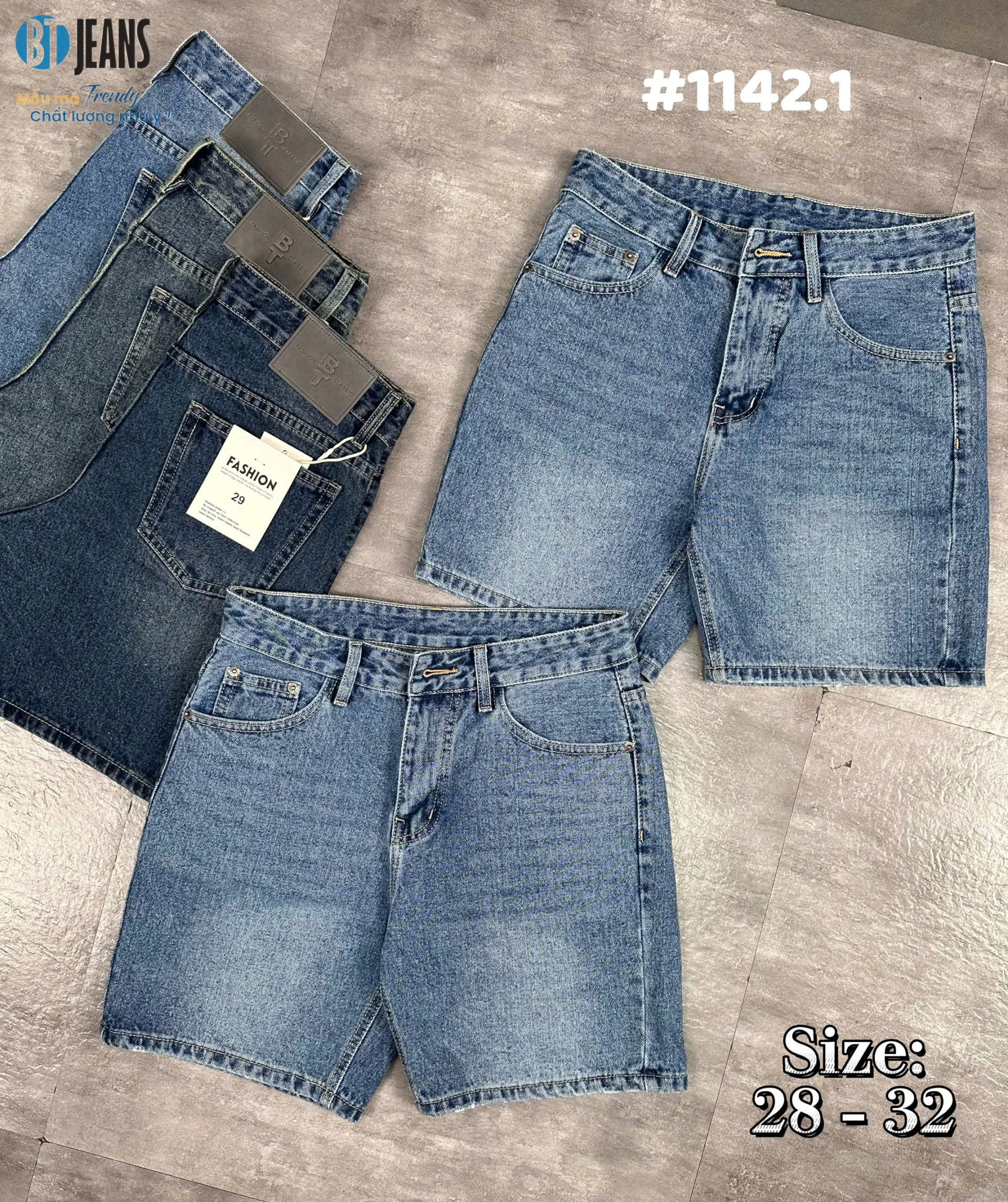 Quần short jeans xanh trơn không giãn cao cấp Ms 1142.1