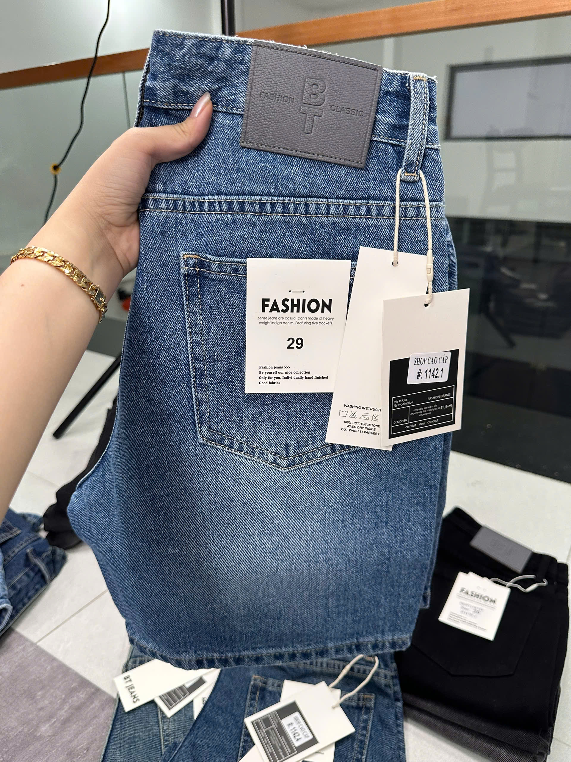 Quần short jeans xanh trơn không giãn cao cấp Ms 1142.1