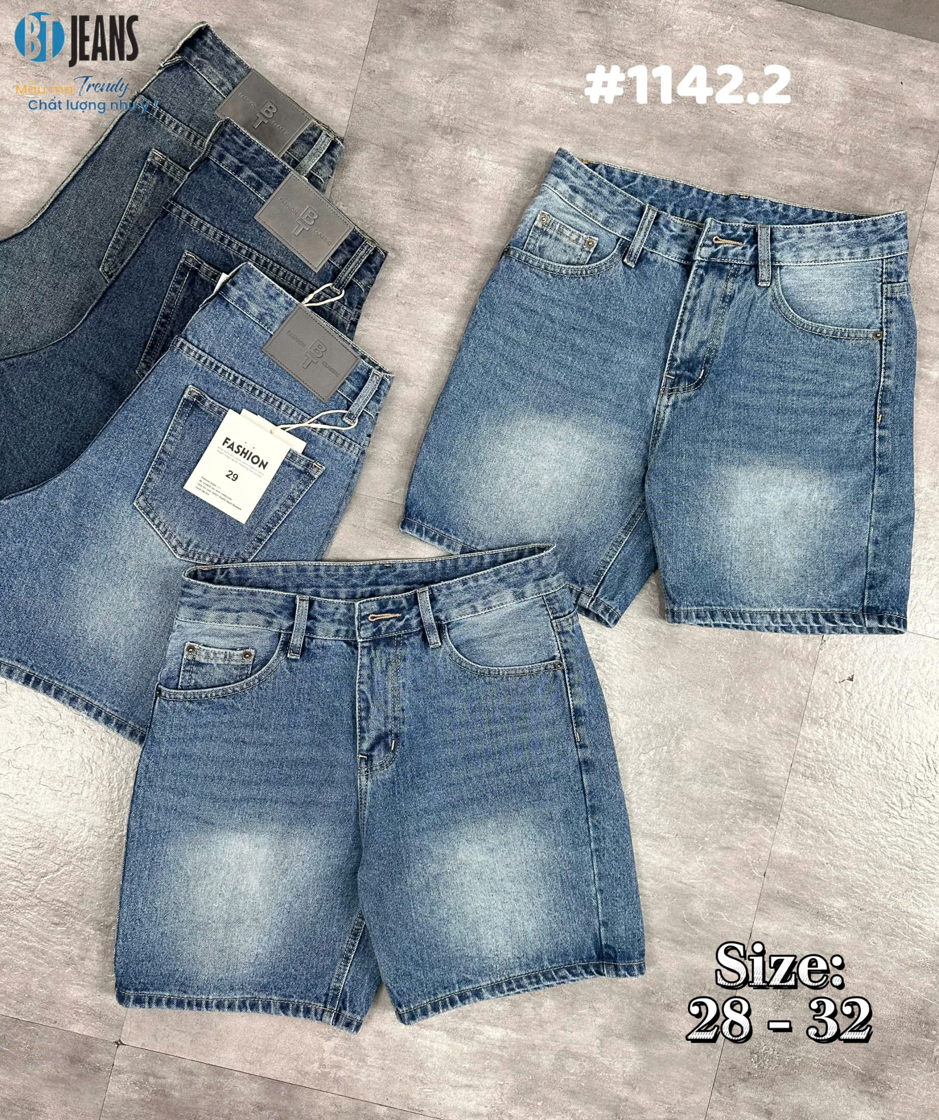 Quần short jeans xanh trơn không giãn cao cấp Ms 1142.2