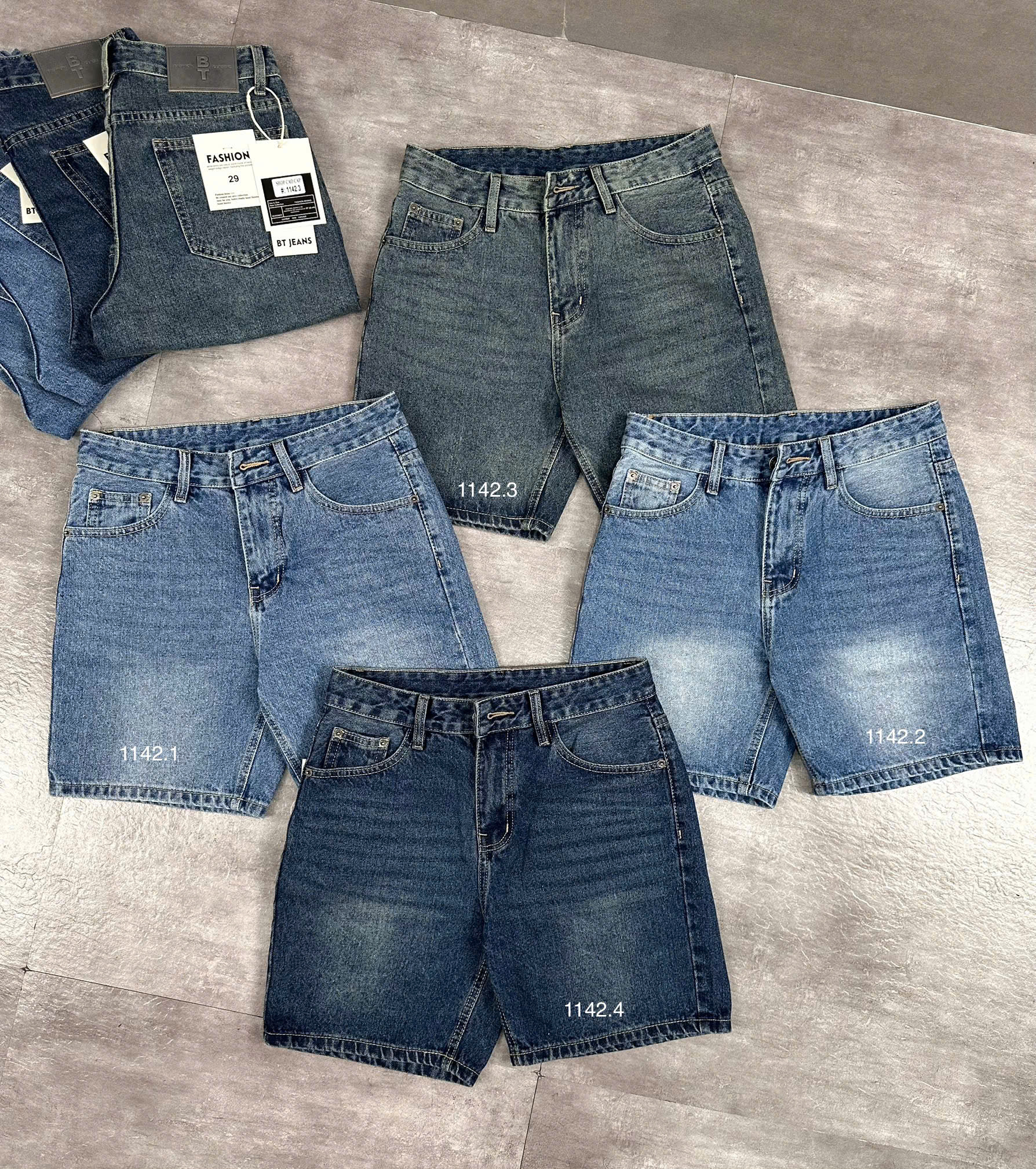 Quần short jeans xanh trơn không giãn cao cấp Ms 1142.2