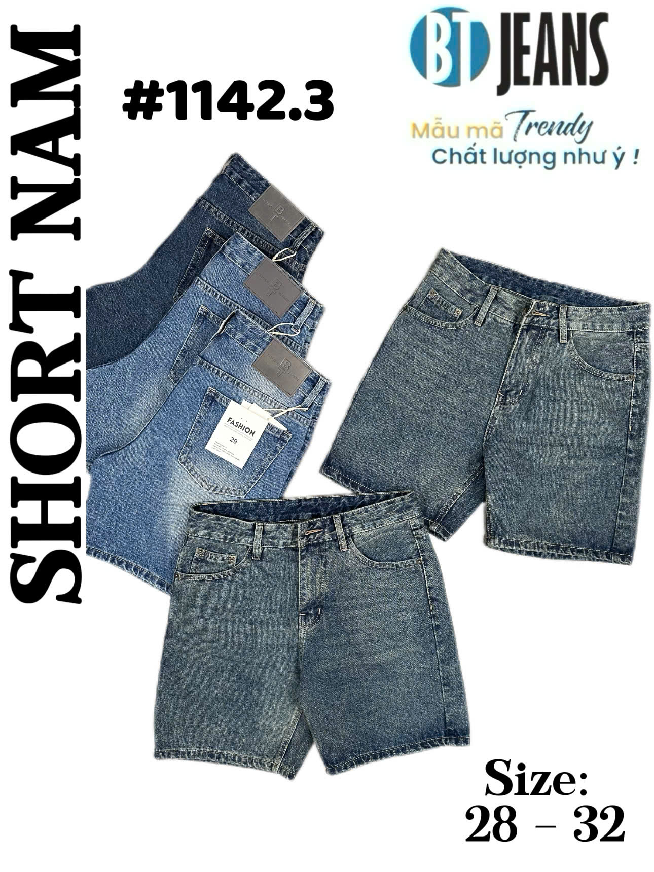 Quần short jeans xanh trơn không giãn cao cấp Ms 1142.3
