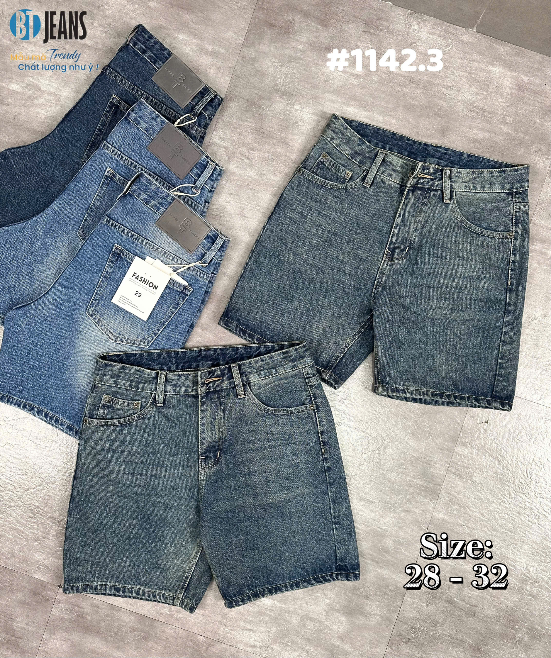Quần short jeans xanh trơn không giãn cao cấp Ms 1142.3