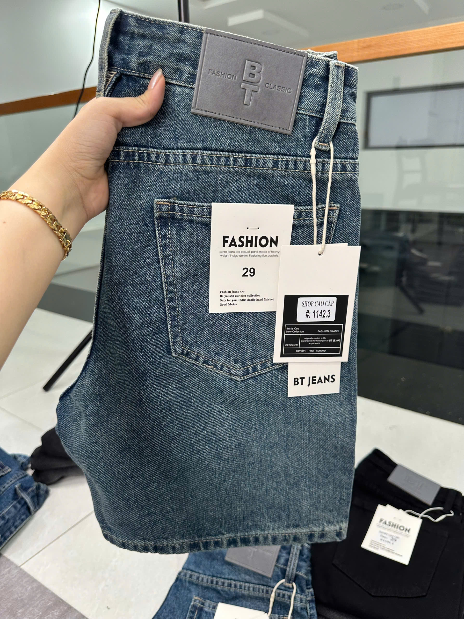 Quần short jeans xanh trơn không giãn cao cấp Ms 1142.3