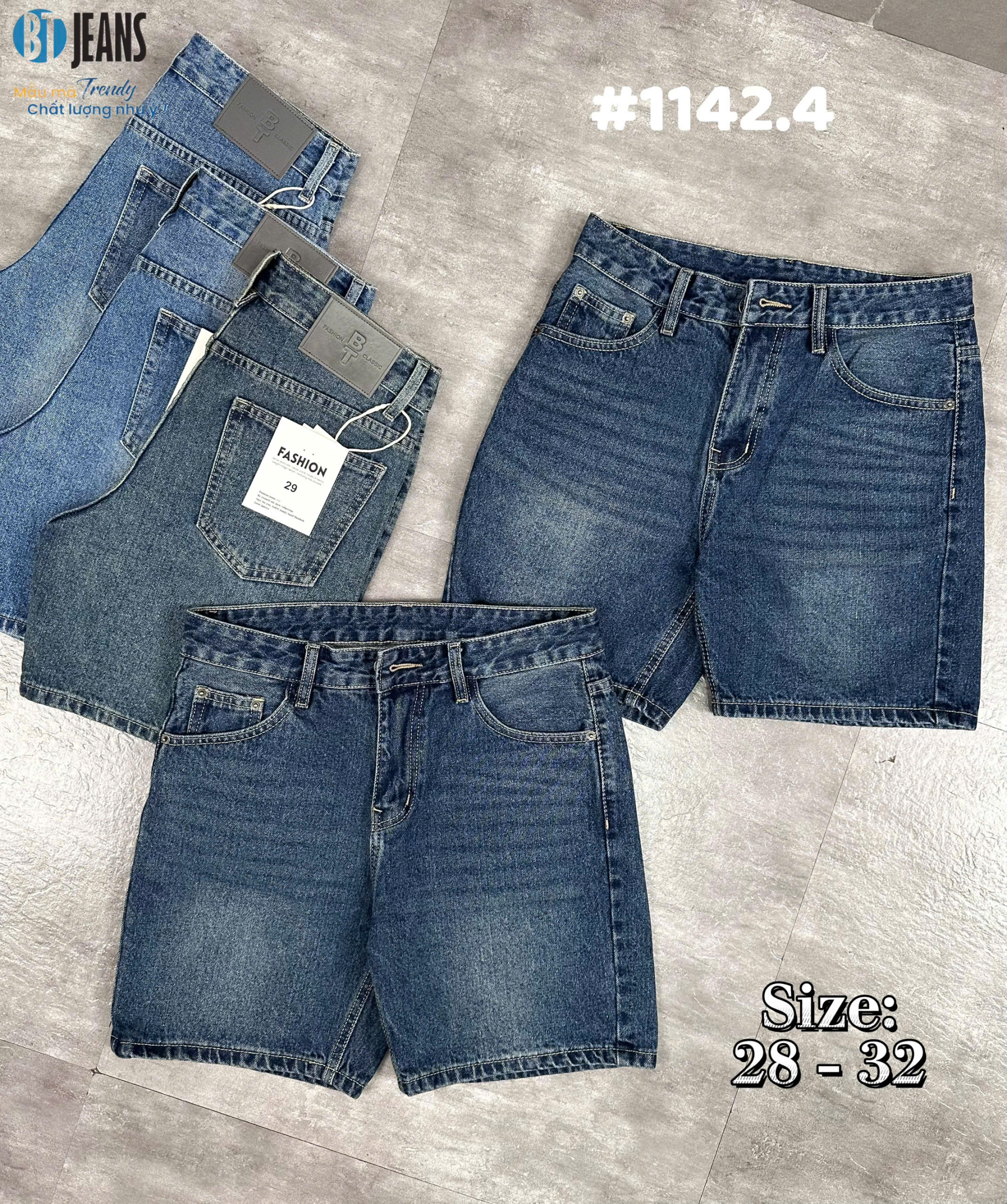 Quần short jeans xanh trơn không giãn cao cấp Ms 1142.4