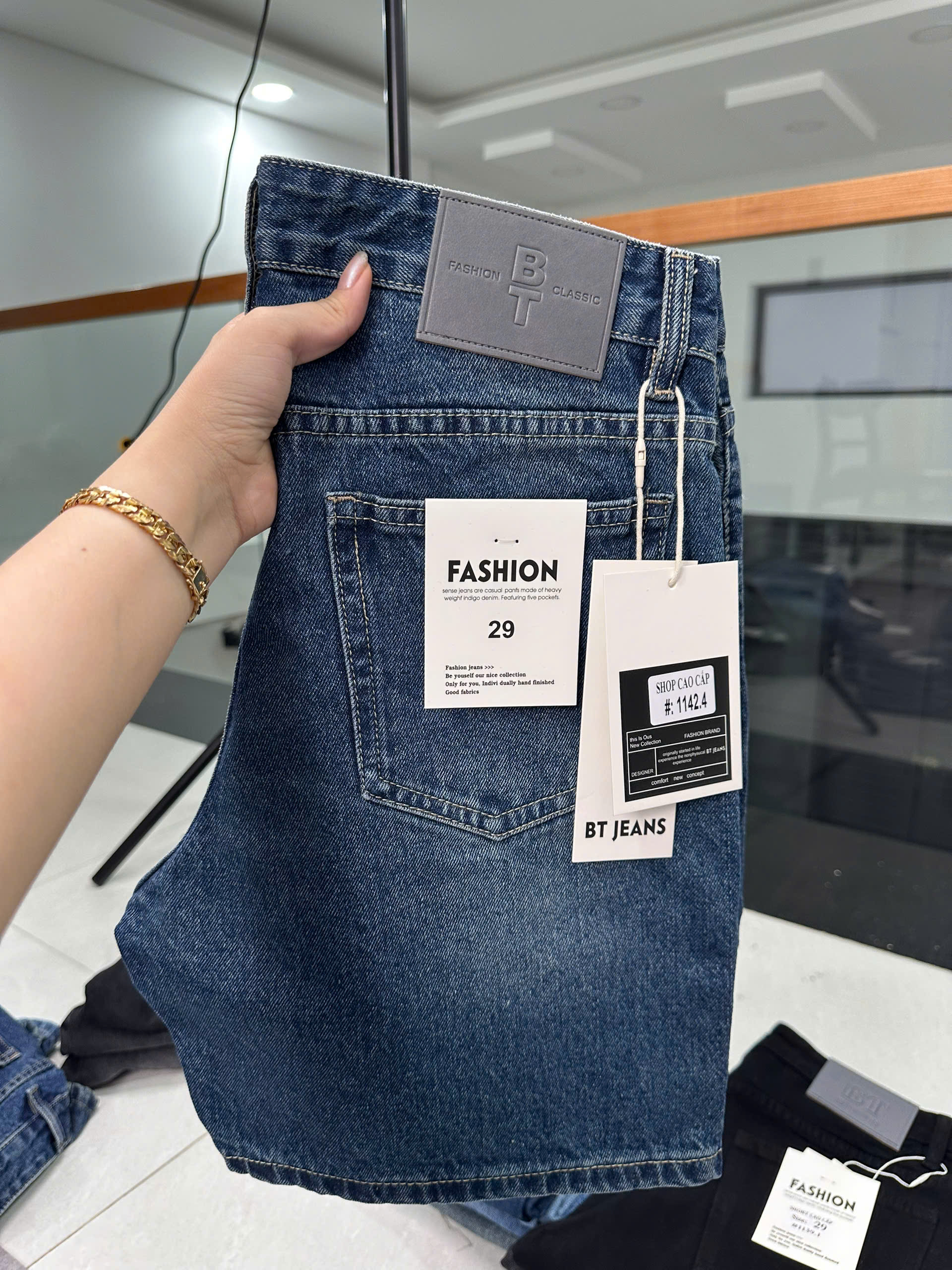 Quần short jeans xanh trơn không giãn cao cấp Ms 1142.4