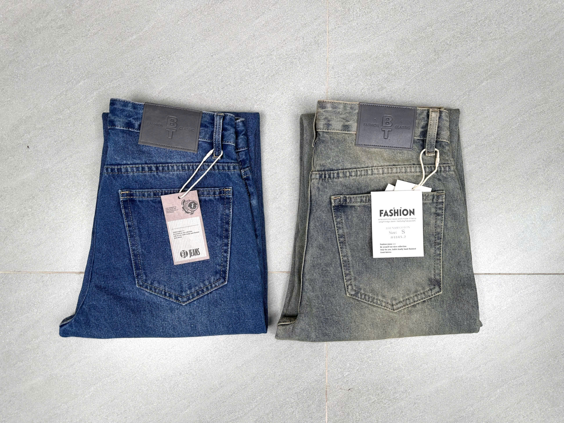 Quần jean nam cotton suông xanh không giãn Ms 1145.2