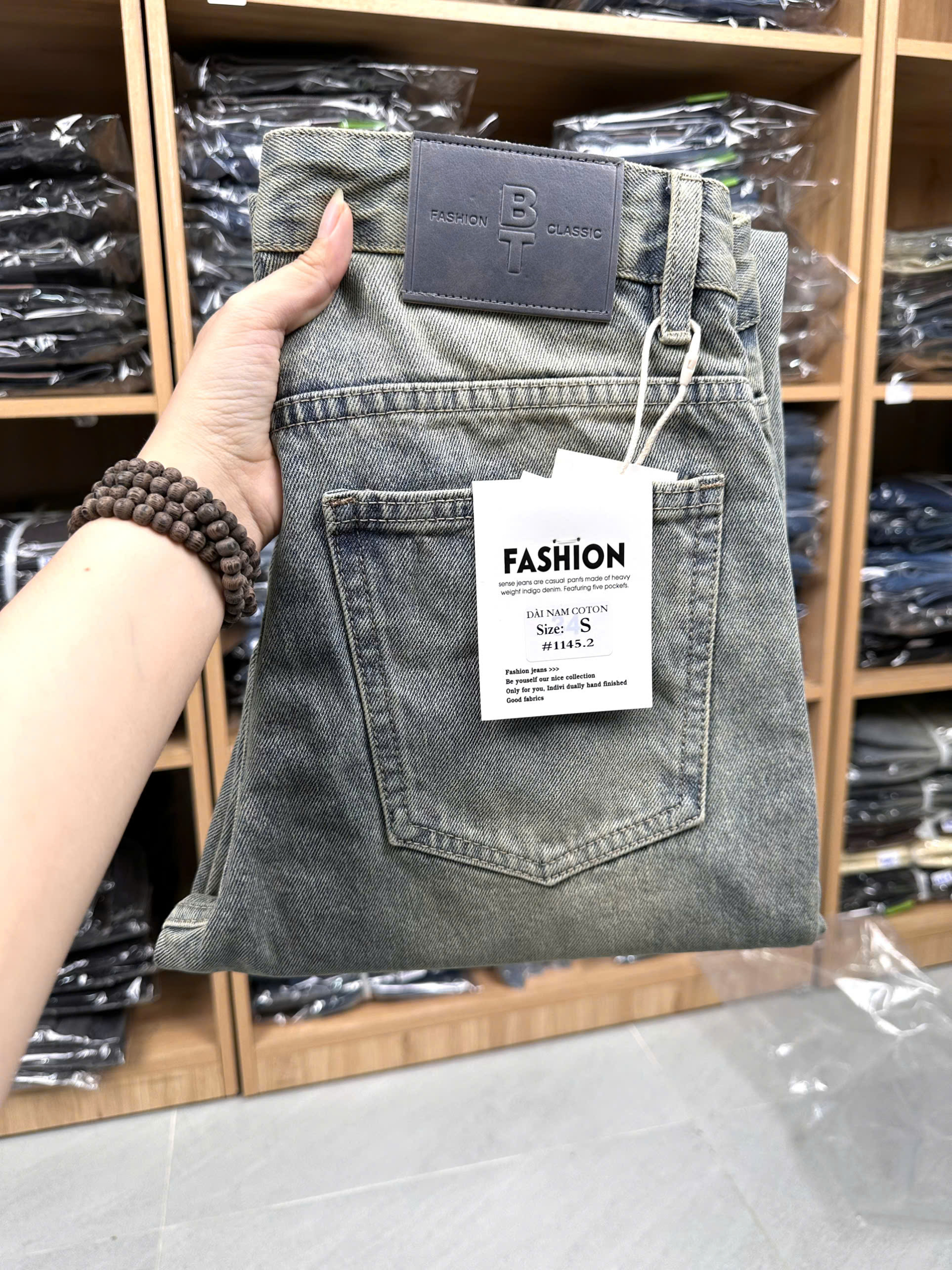 Quần jean nam cotton suông xanh không giãn Ms 1145.2