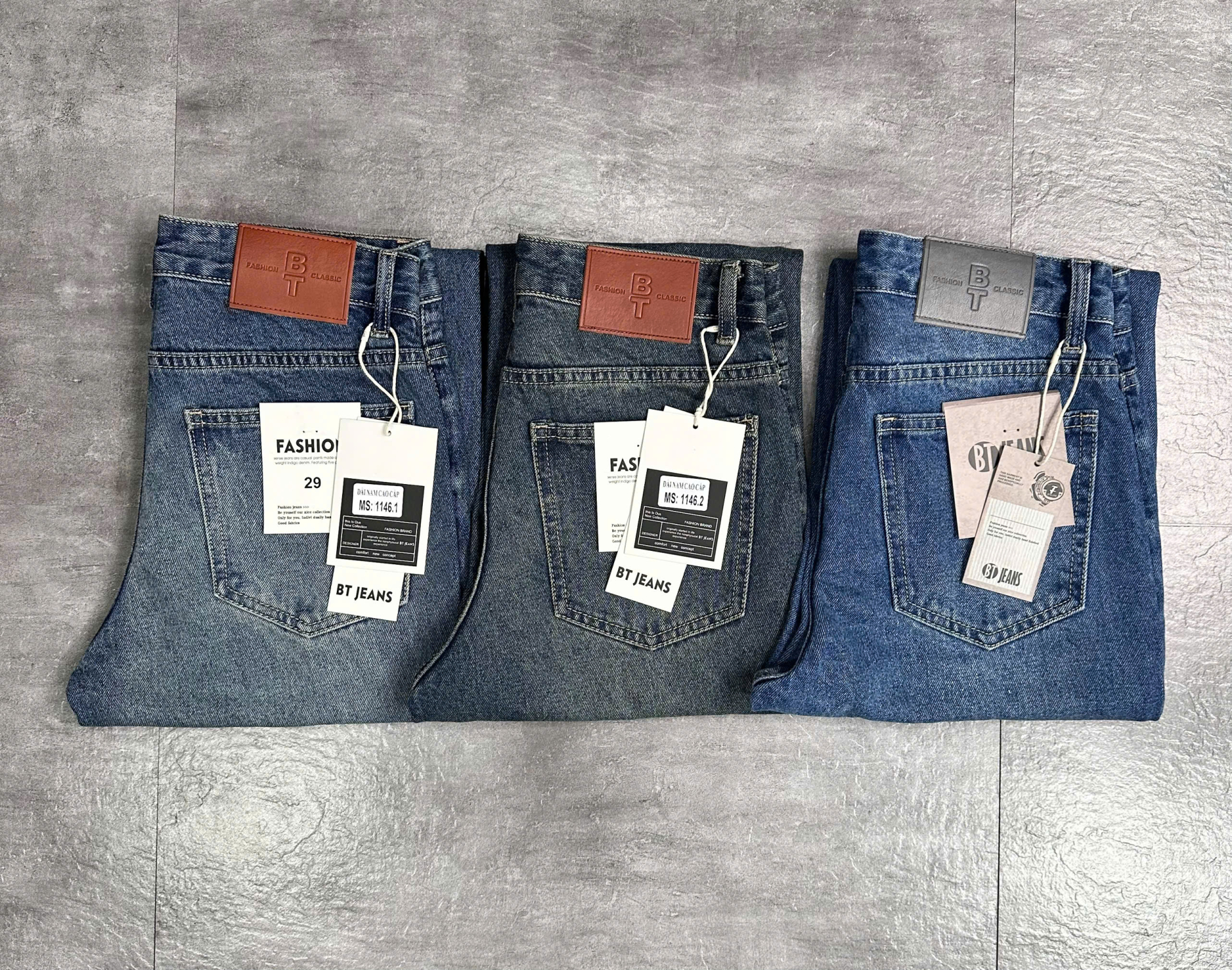 Quần jean nam cotton suông xanh không giãn Ms 1146.2