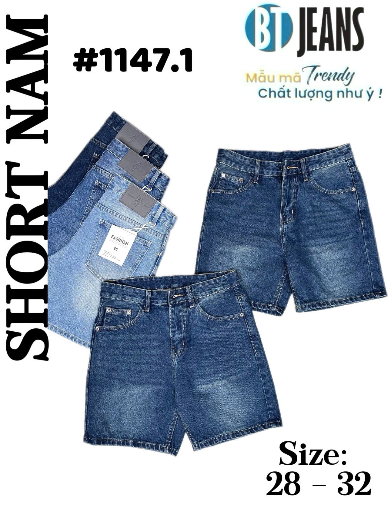 Quần short jeans xanh trơn không giãn cao cấp Ms 1147.1