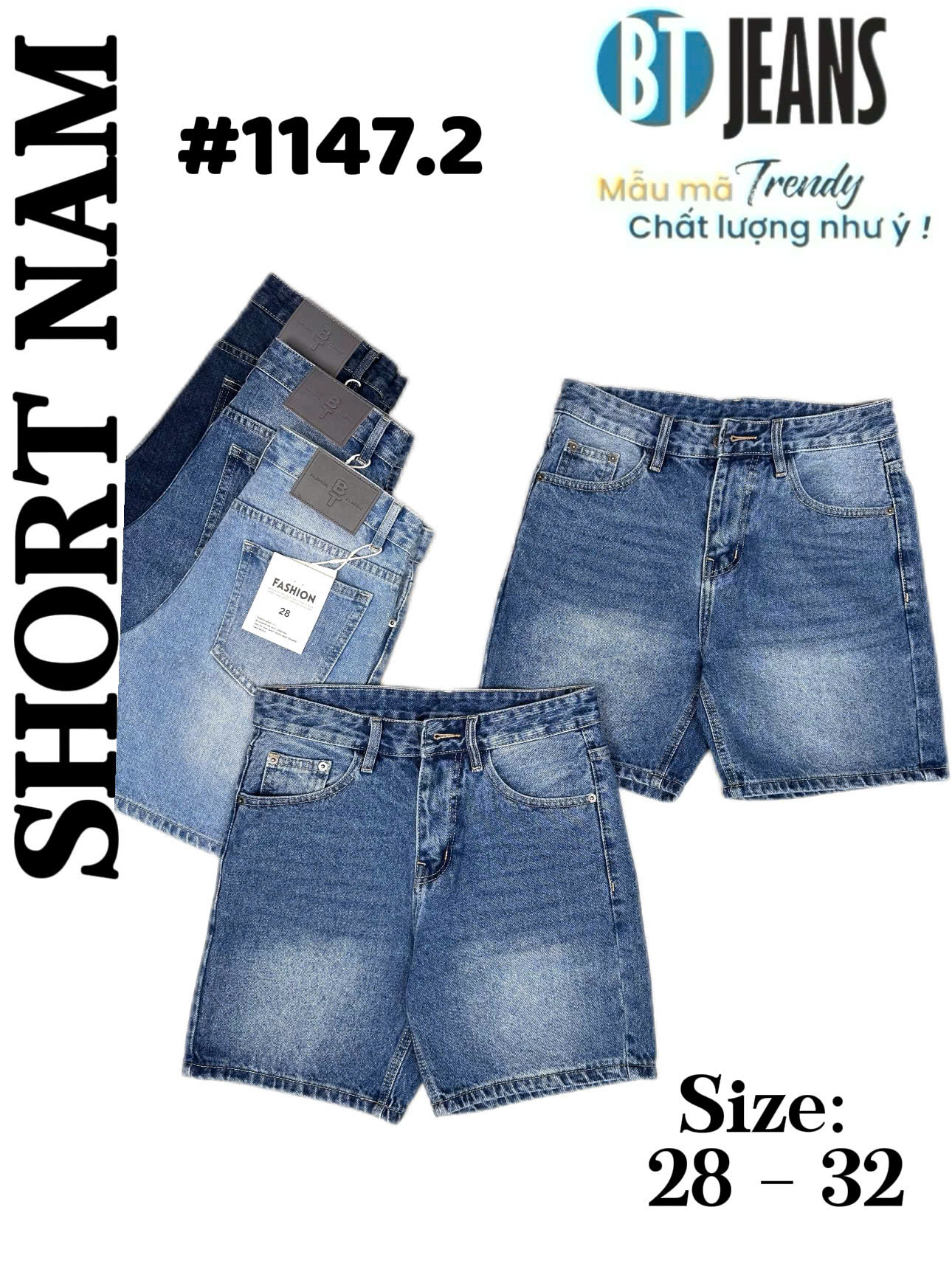Quần short jeans xanh trơn không giãn cao cấp Ms 1147.2