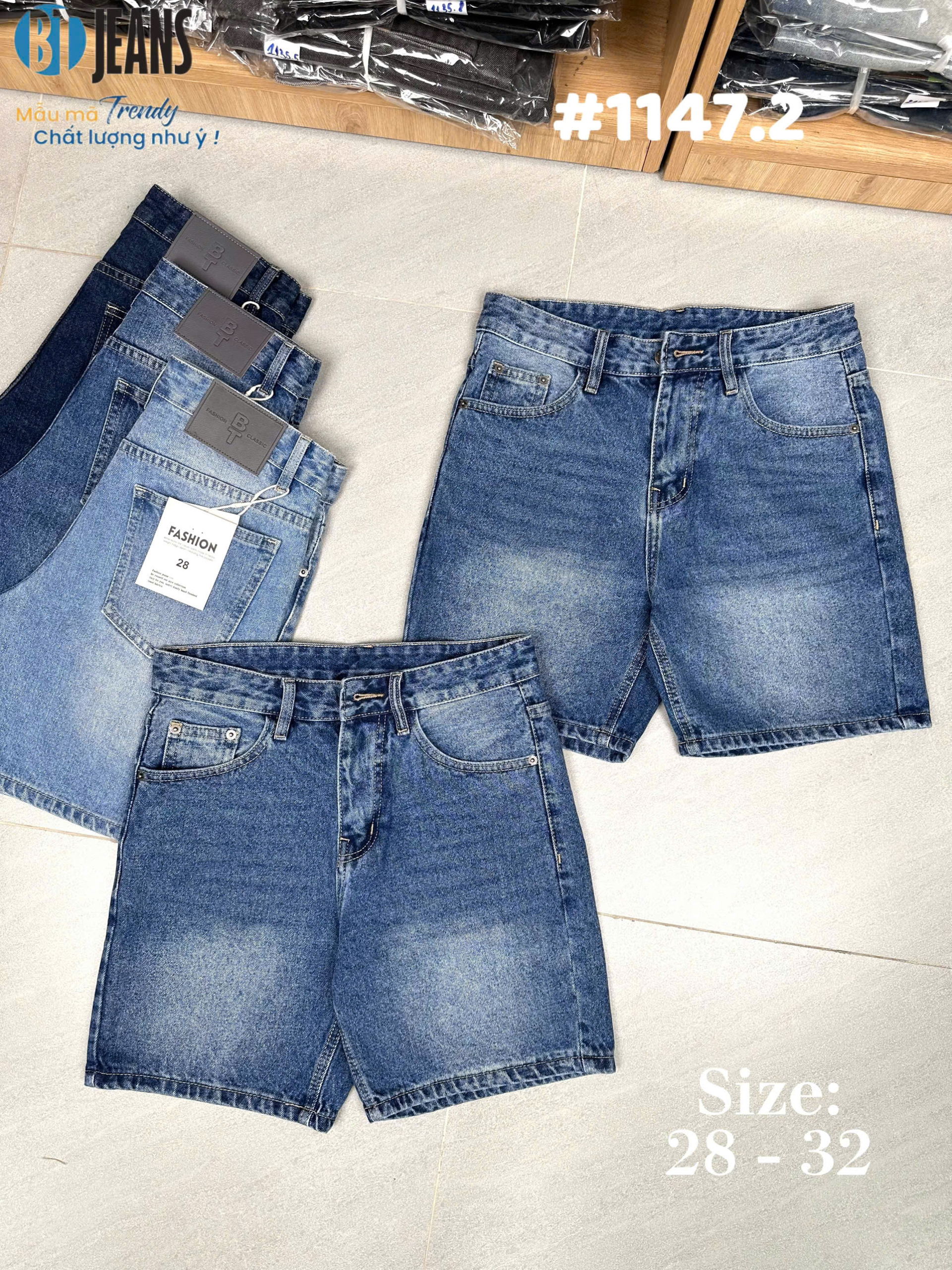 Quần short jeans xanh trơn không giãn cao cấp Ms 1147.2