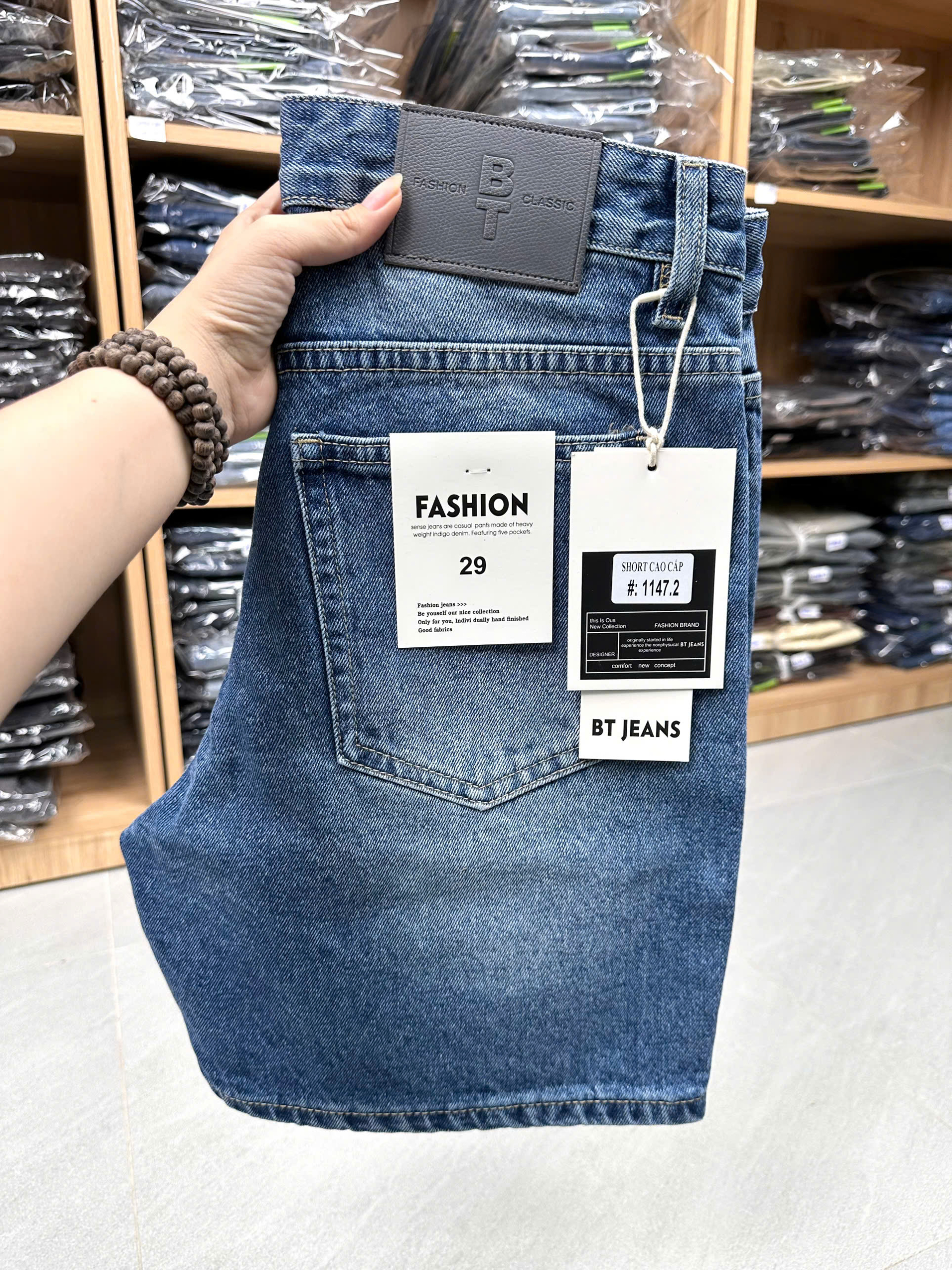 Quần short jeans xanh trơn không giãn cao cấp Ms 1147.2