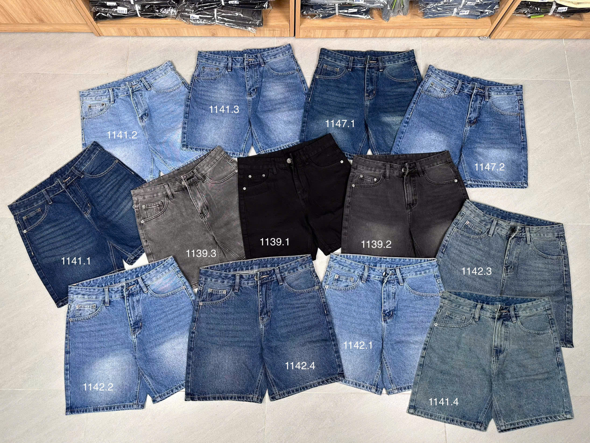 Quần short jeans xanh trơn không giãn cao cấp Ms 1147.2