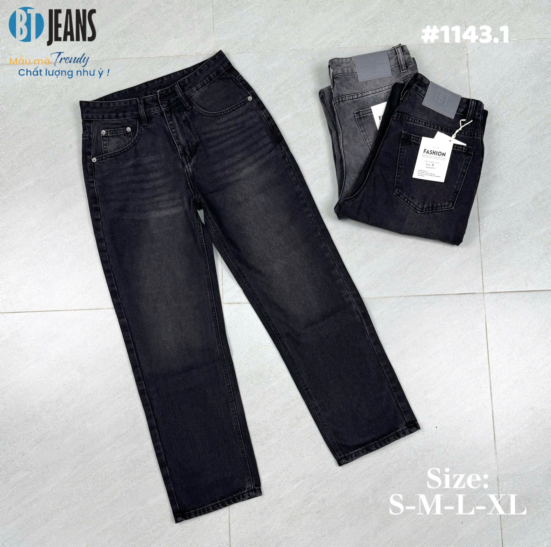 Quần jean nam cotton suông xám không giãn Ms 1143.1