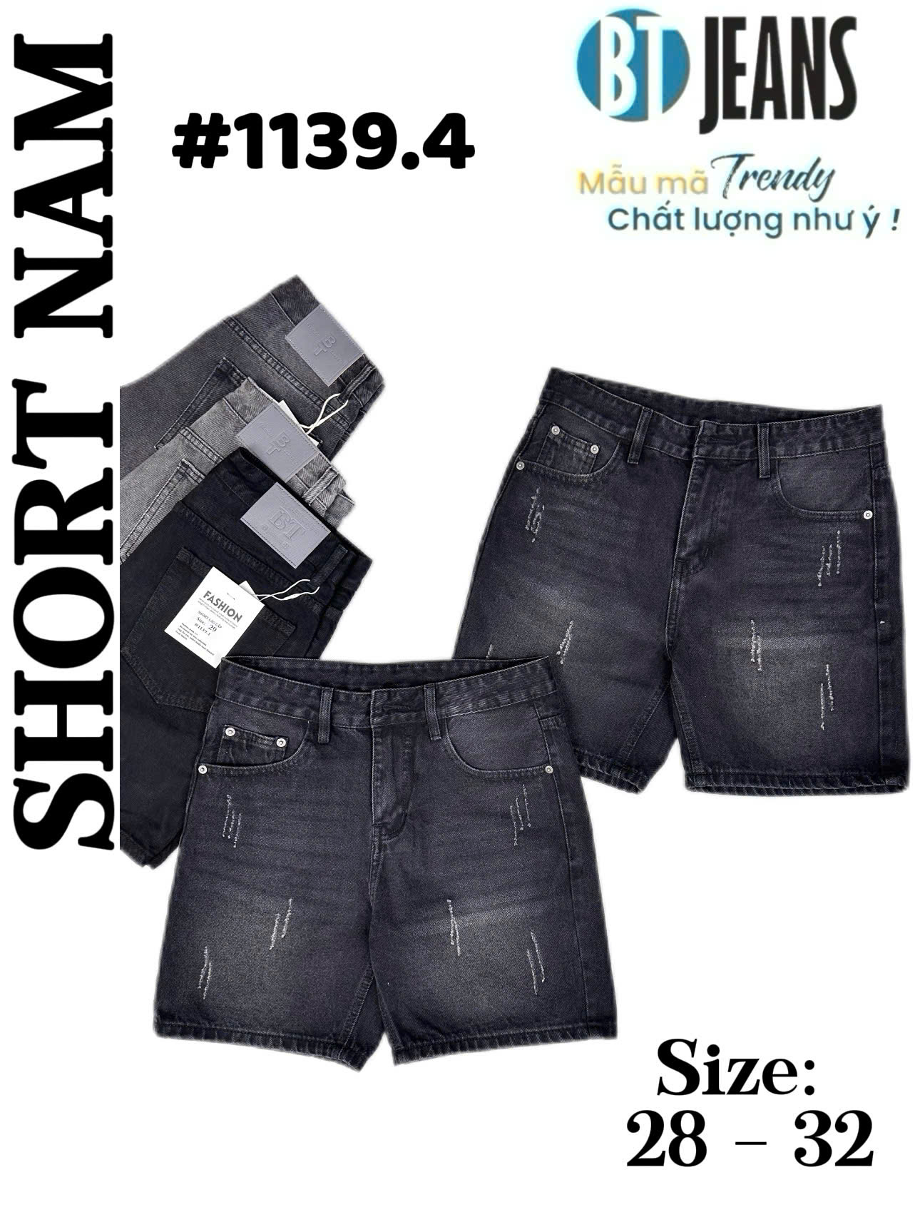 Quần short jean nam không giãn xám Ms 1139.4