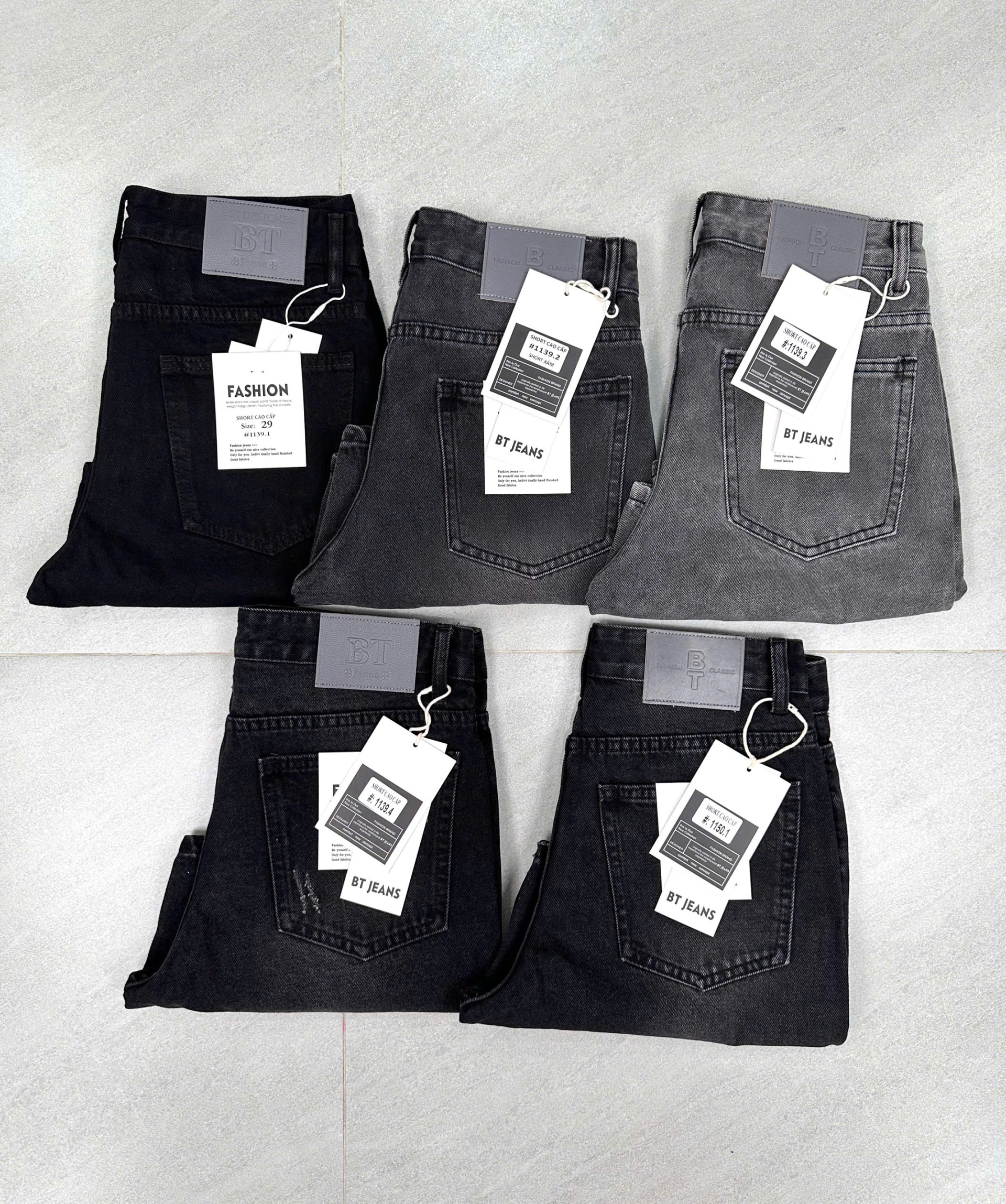 Quần short jean nam không giãn xám Ms 1150.1