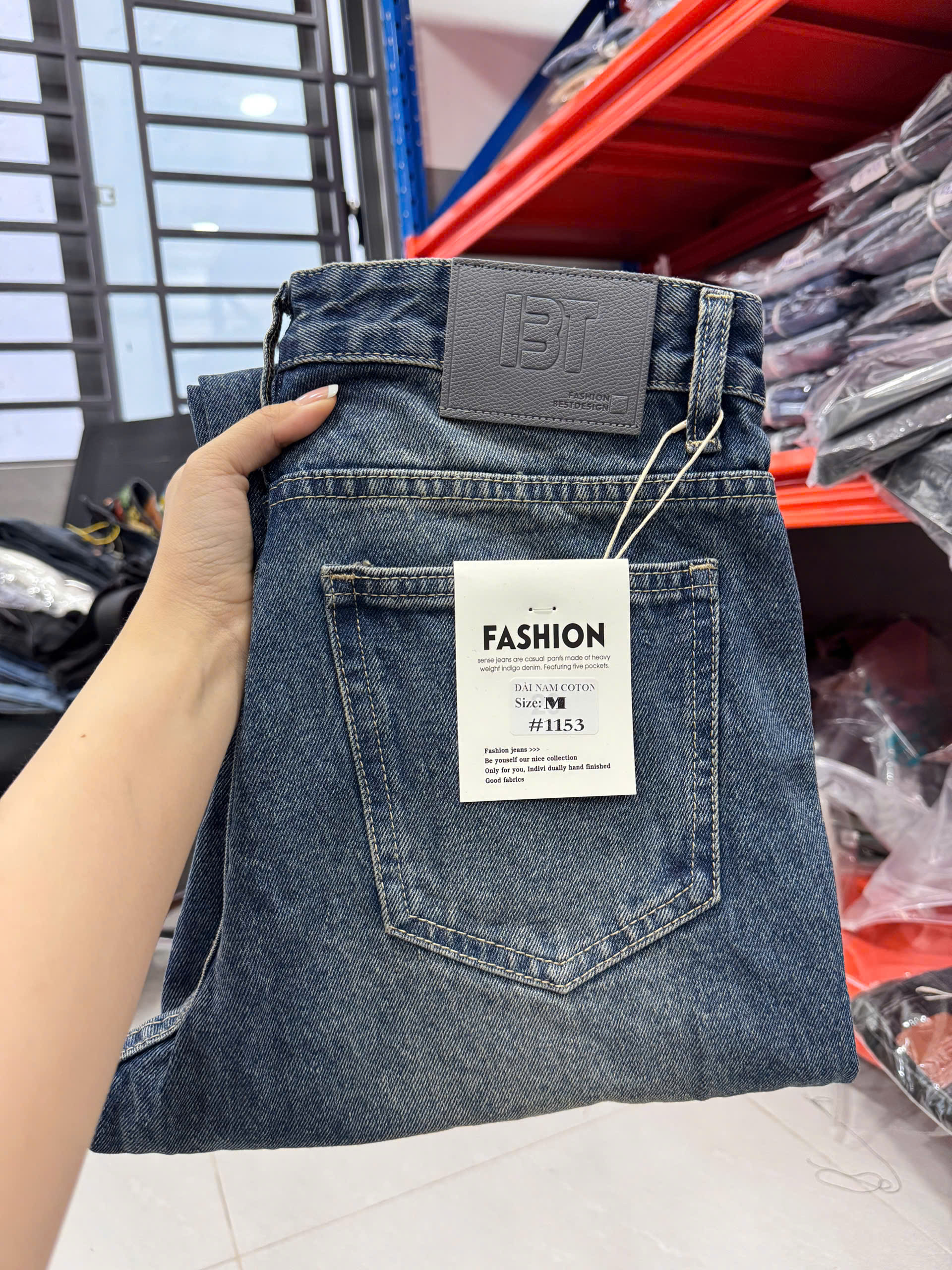 Quần jean nam cotton suông xanh không giãn Ms 1153