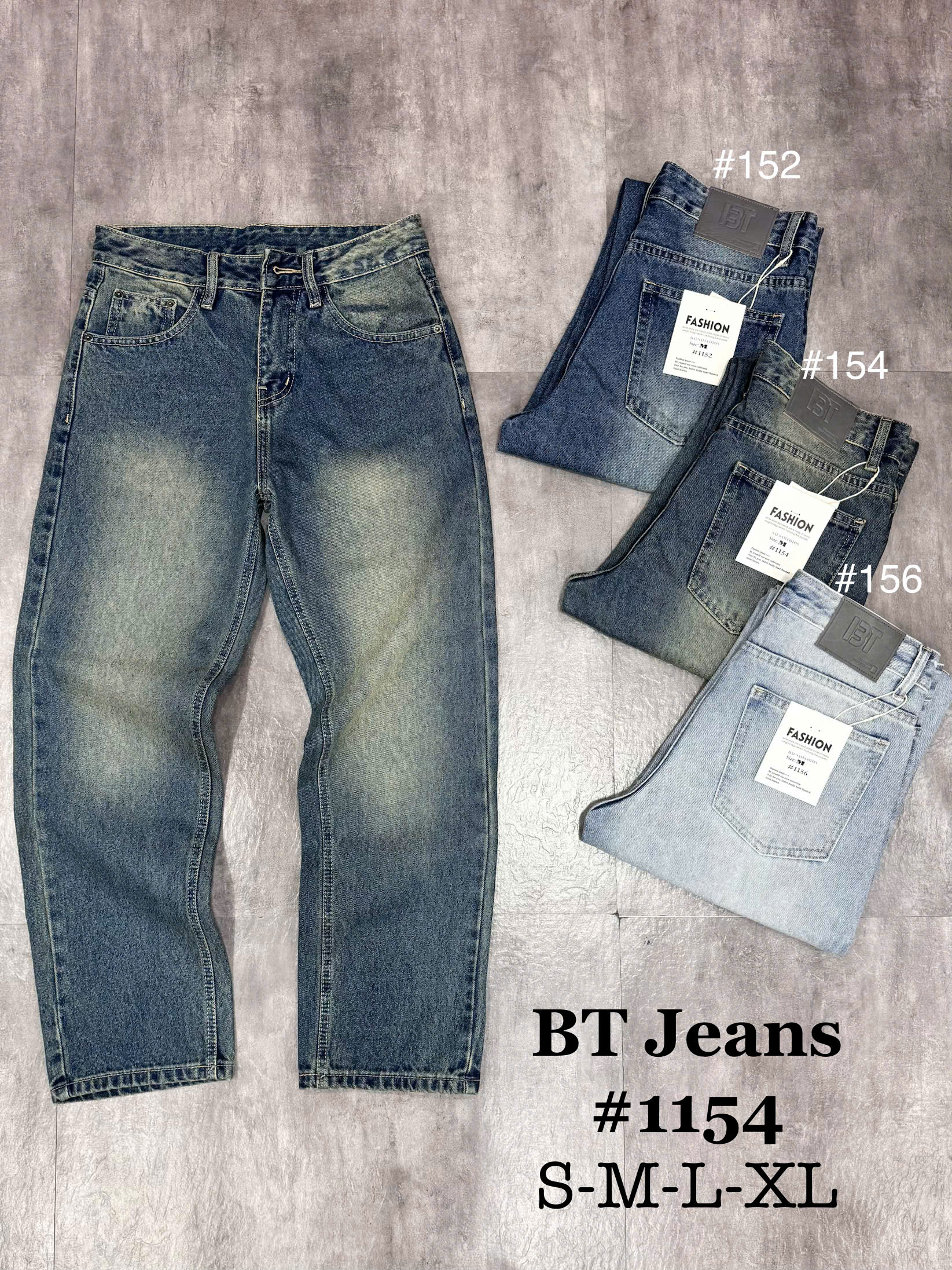 Quần jean nam cotton suông xanh không giãn Ms 1154