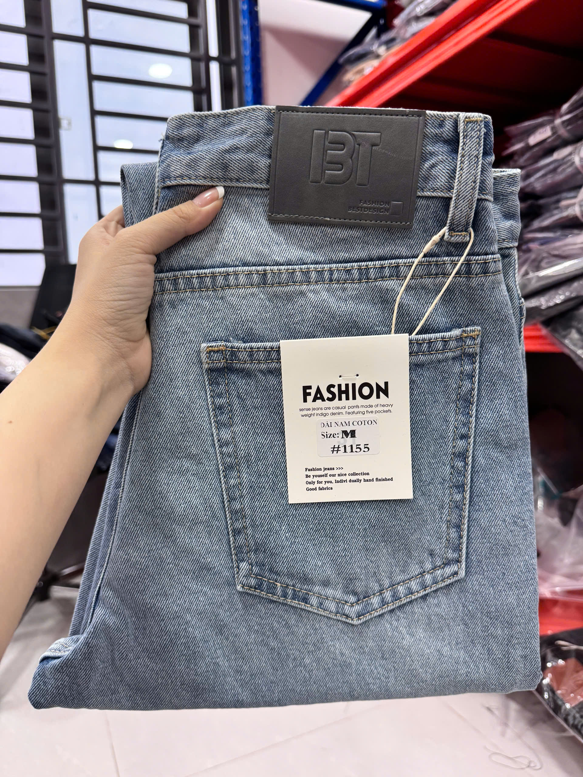 Quần jean nam cotton suông xanh không giãn Ms 1155