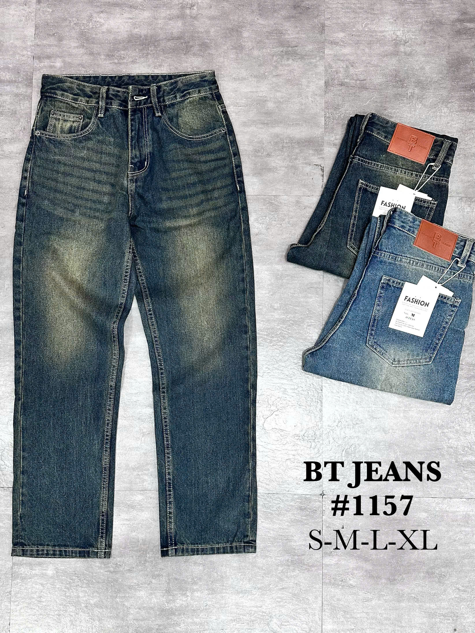 Quần jean nam cotton suông xanh không giãn Ms 1157