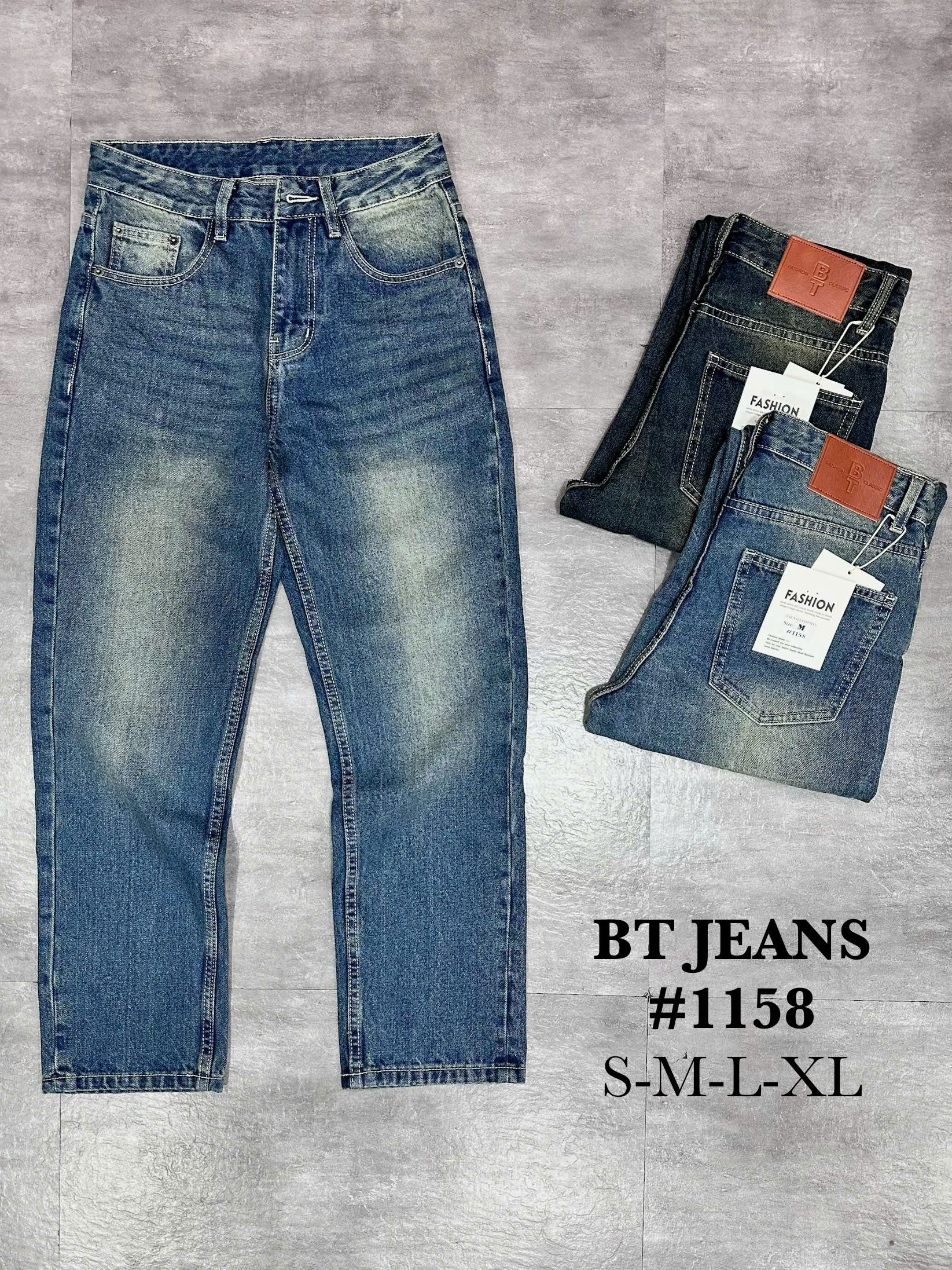 Quần jean nam cotton suông xanh không giãn Ms 1158