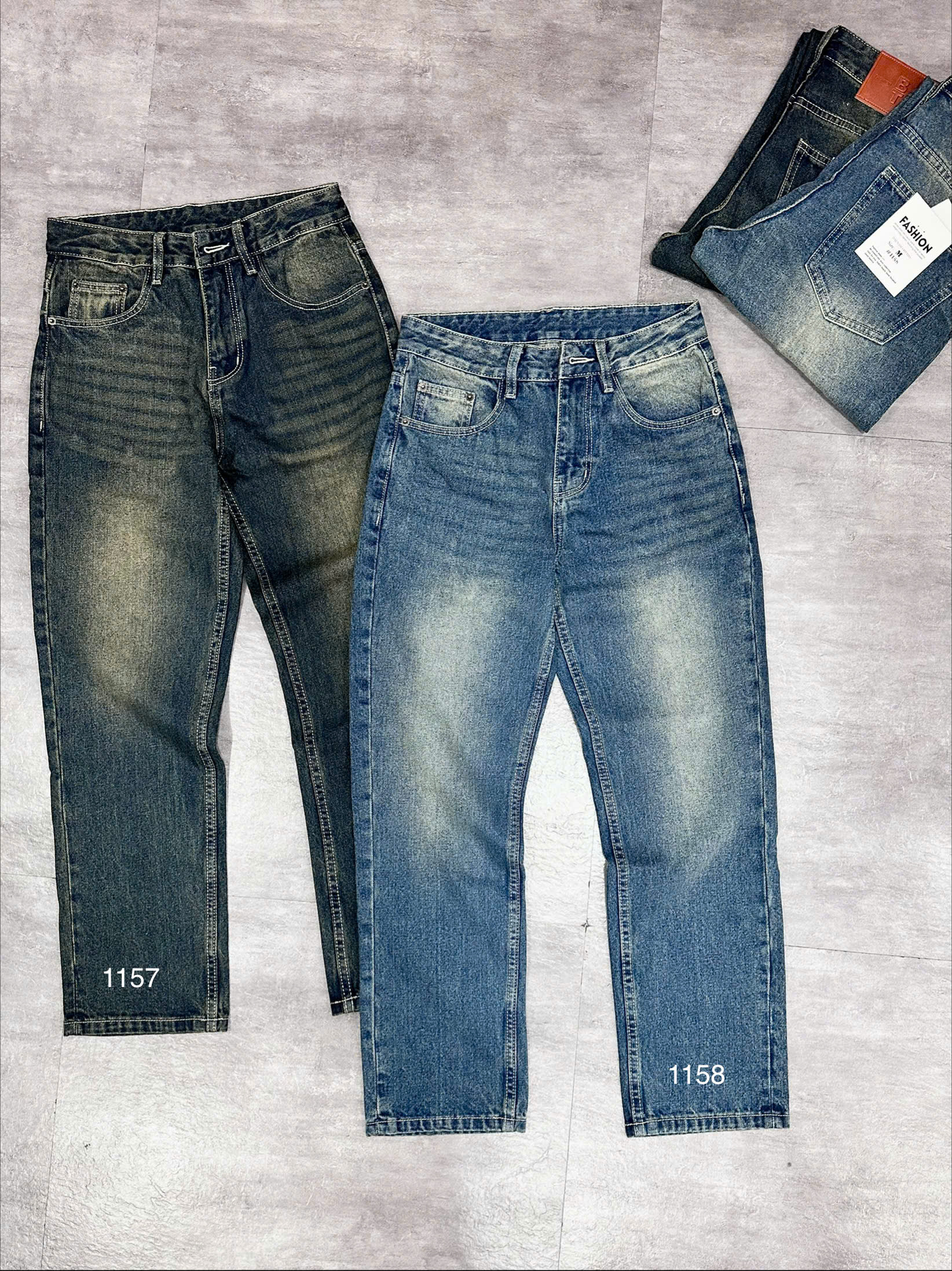 Quần jean nam cotton suông xanh không giãn Ms 1158