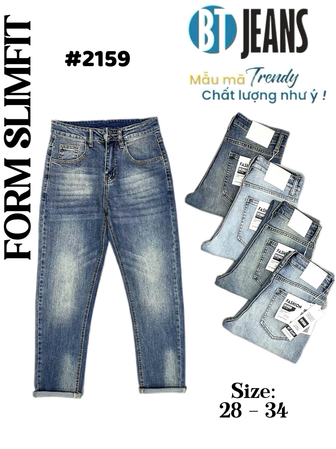 Quần jean nam trơn có giãn xanh cao cấp Ms 2159