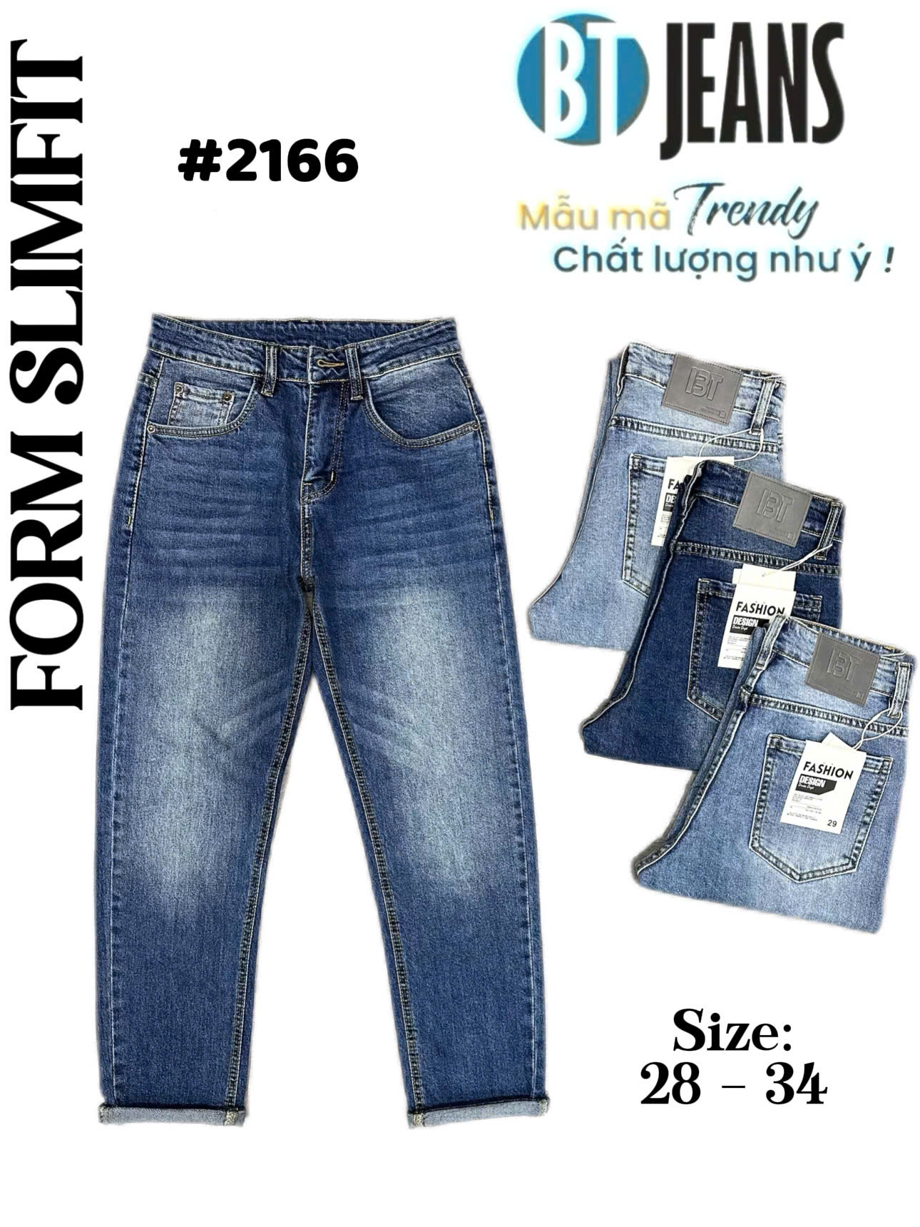 Quần jean nam trơn có giãn xanh cao cấp Ms 2166