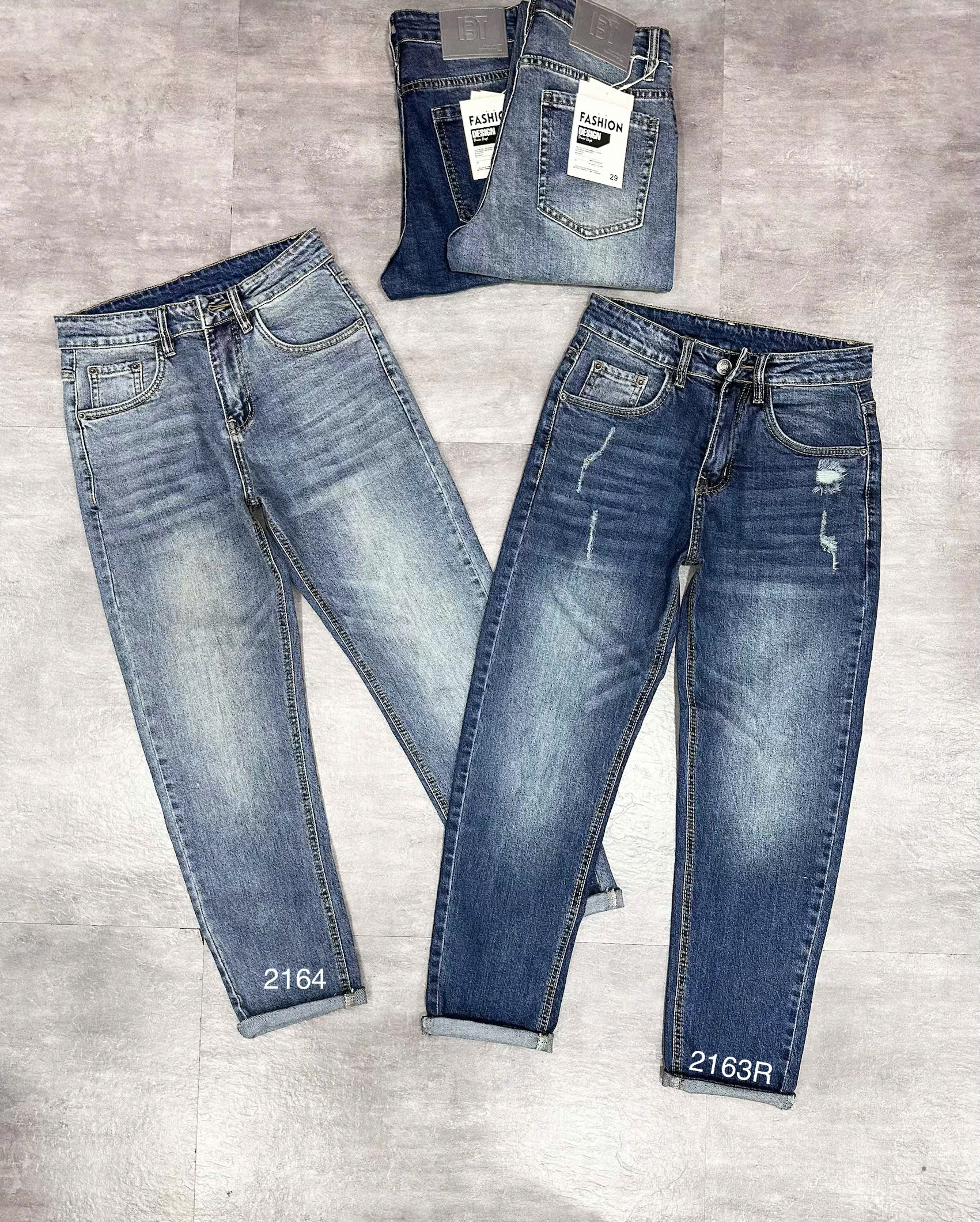 Quần jean nam trơn có giãn xanh rách cao cấp Ms 2163R