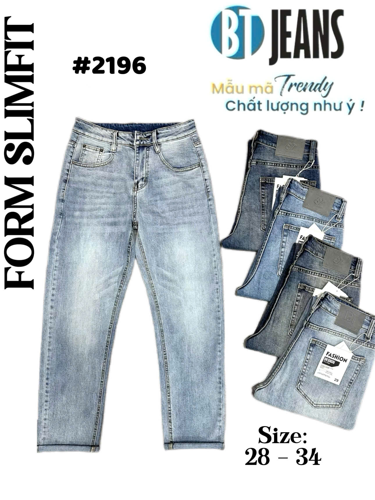 Quần jean nam form slimfit trơn xanh cao cấp Ms 2196