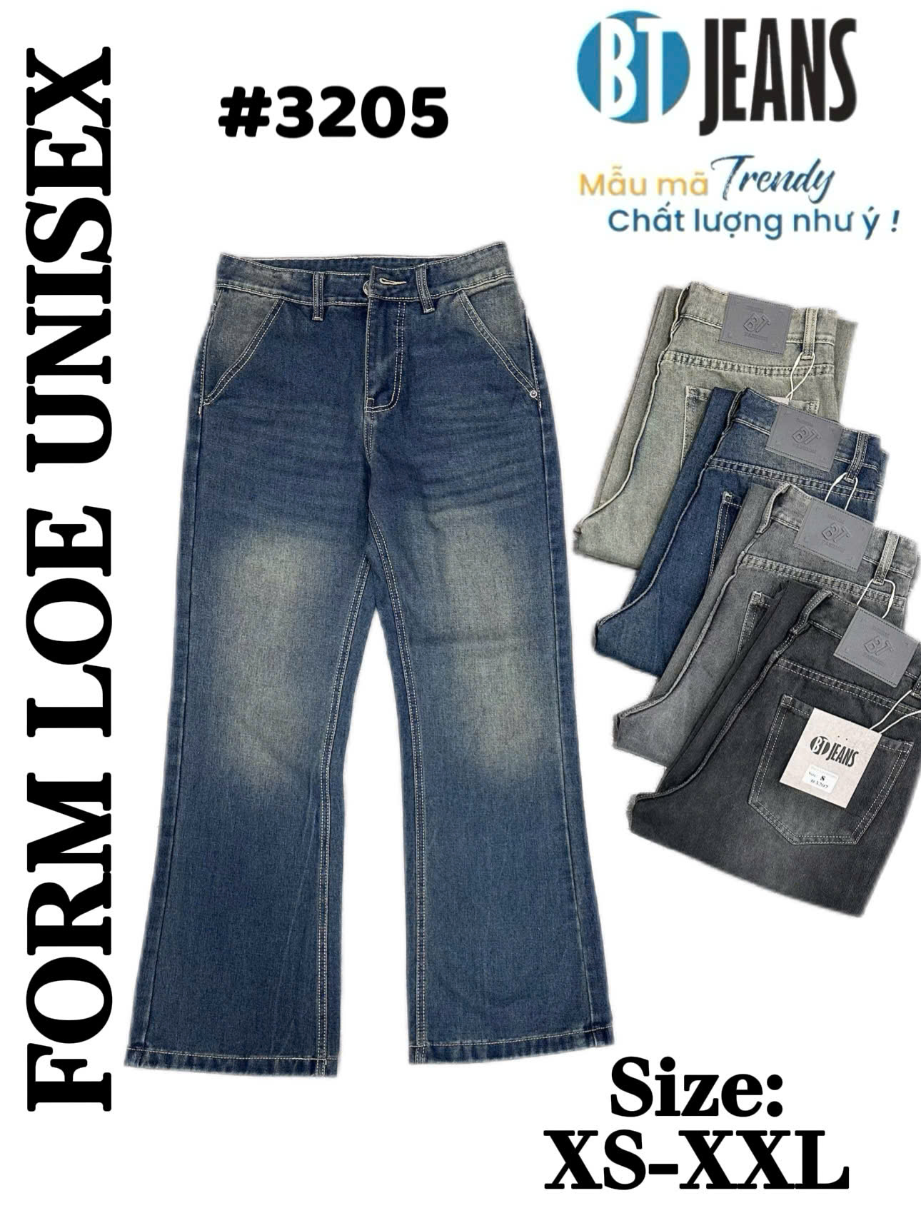 Quần jean nam cotton ống loe unisex không giãn Ms 3205