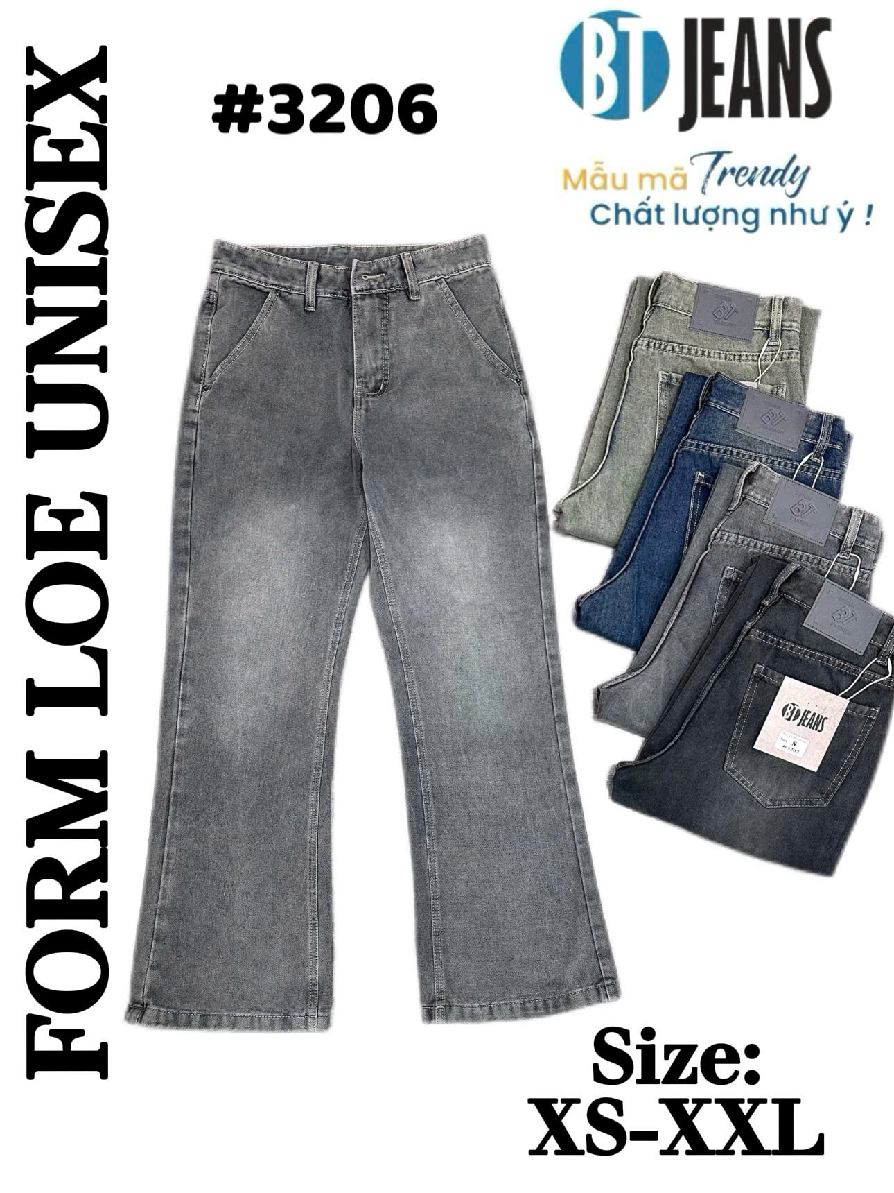 Quần jean nam cotton ống loe unisex không giãn Ms 3206