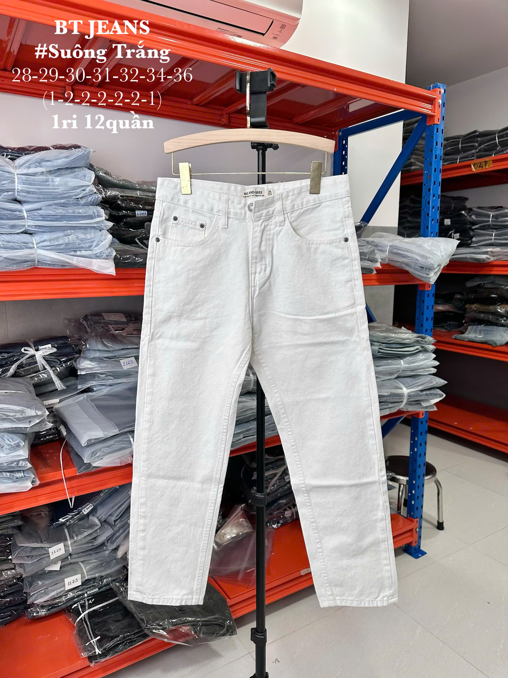 Quần jean nam cotton suông không giãn Ms Suông Trắng