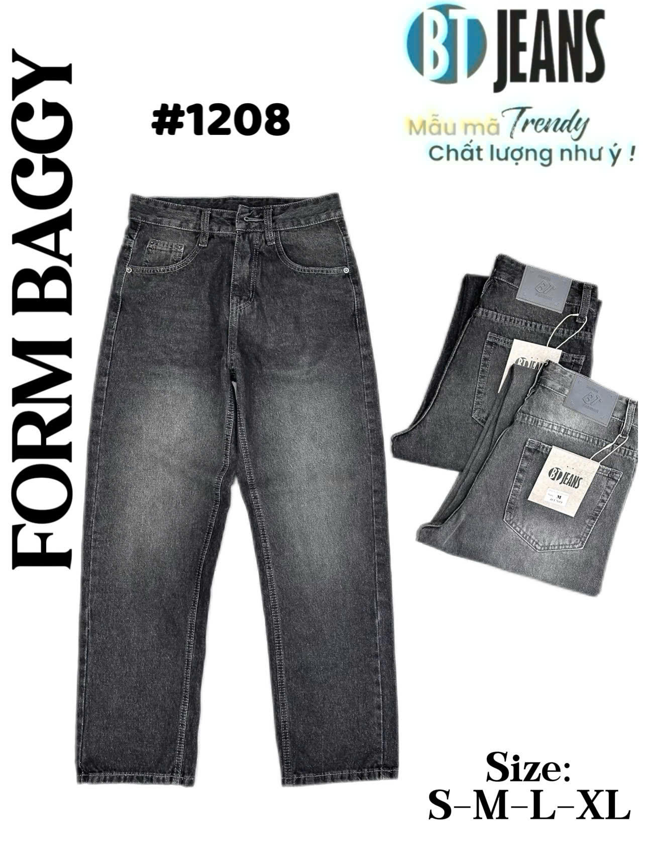 Quần jean nam cotton suông màu xám không giãn Ms 1208