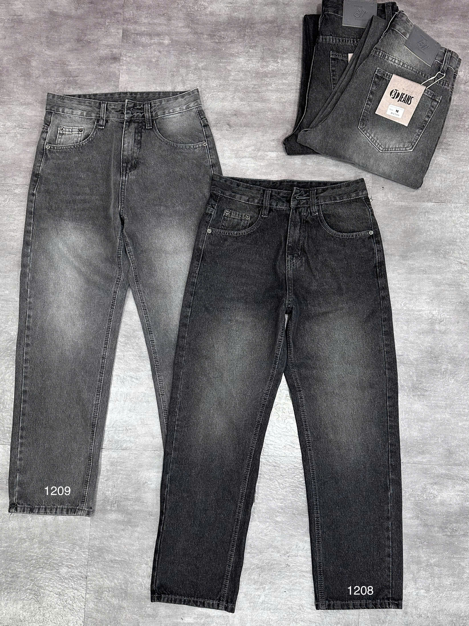 Quần jean nam cotton suông màu xám không giãn Ms 1209