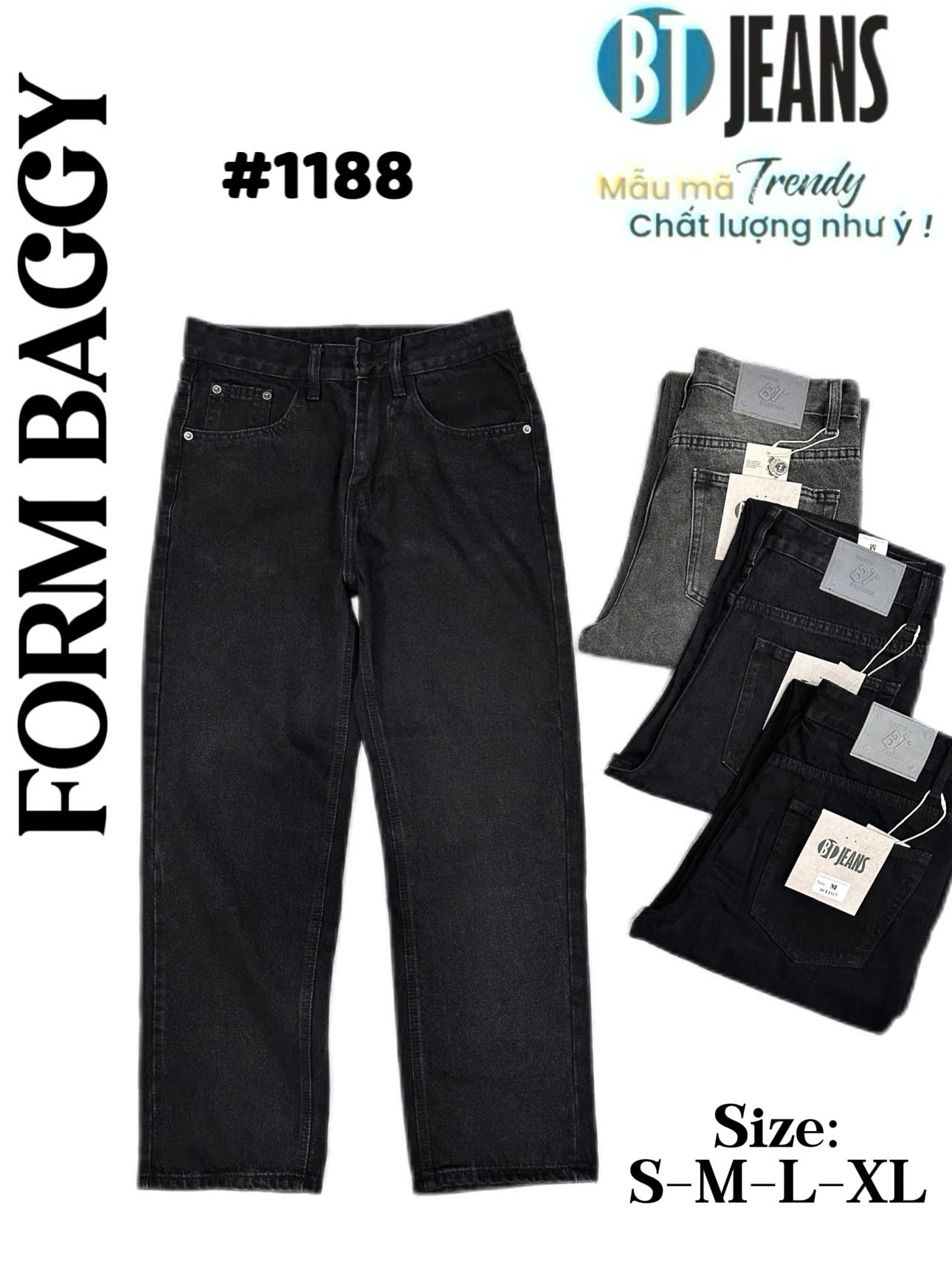 Quần jean nam cotton suông xám không giãn Ms 1188