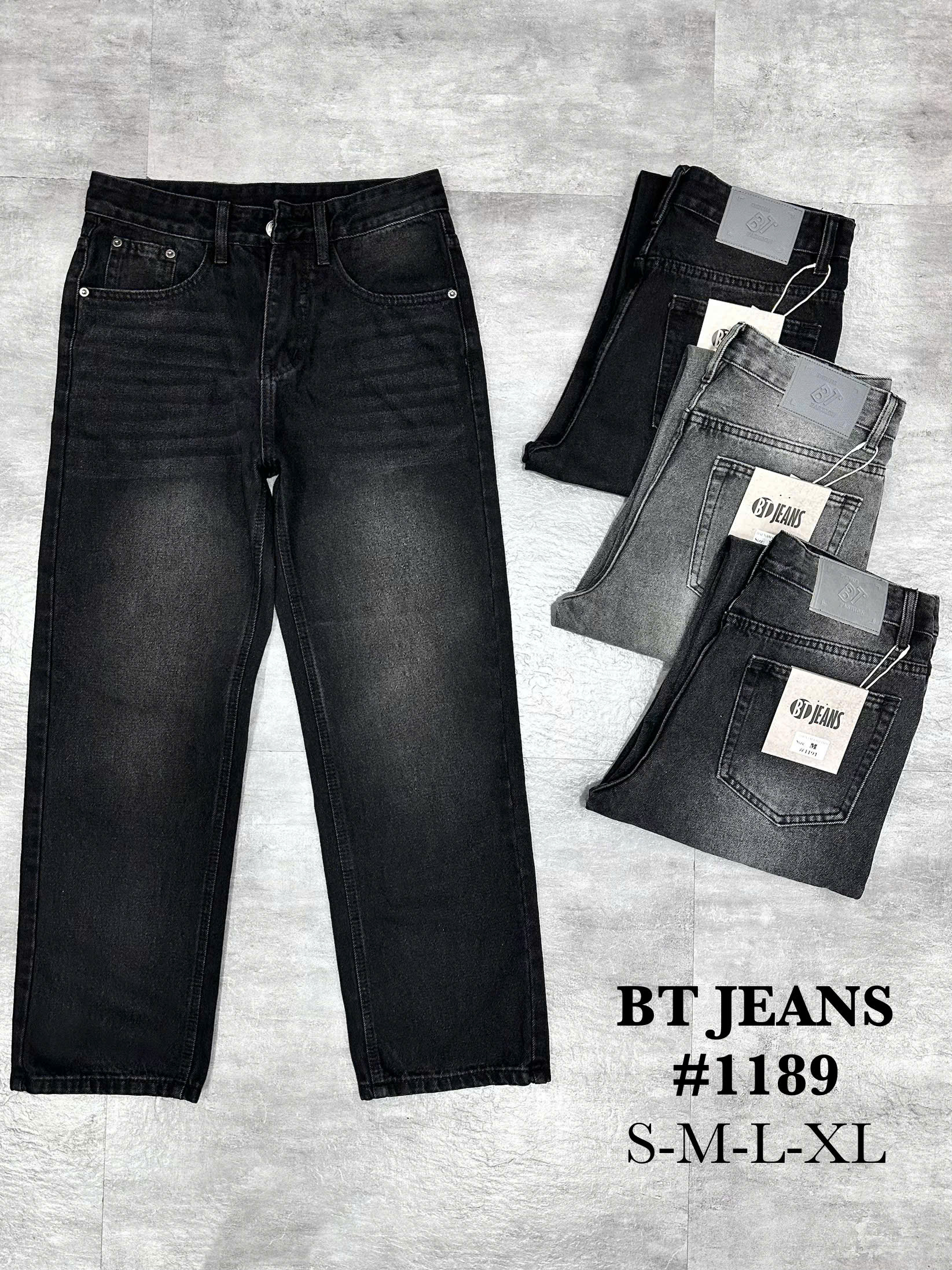 Quần jean nam cotton suông xám không giãn Ms 1189