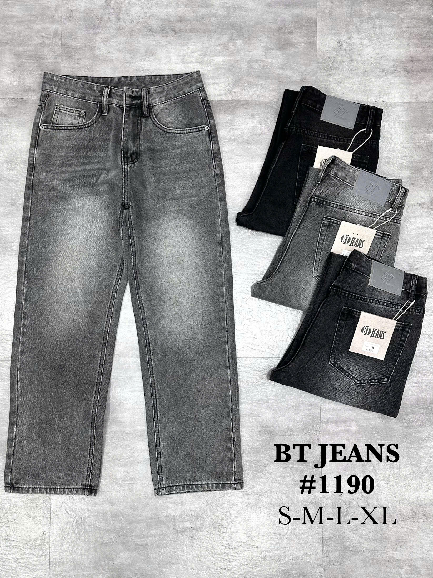 Quần jean nam cotton suông xám không giãn Ms 1190