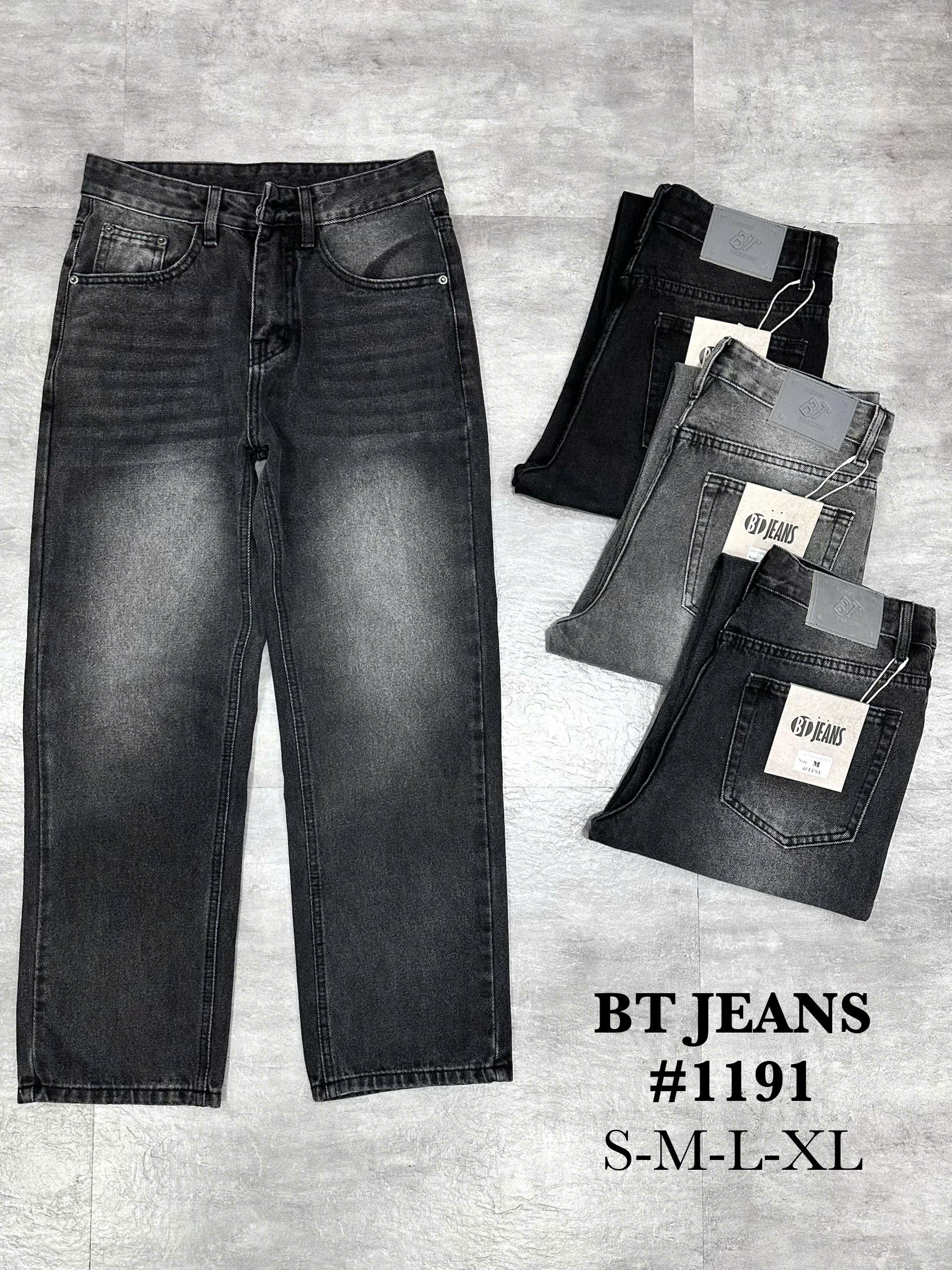 Quần jean nam cotton suông xám không giãn Ms 1191