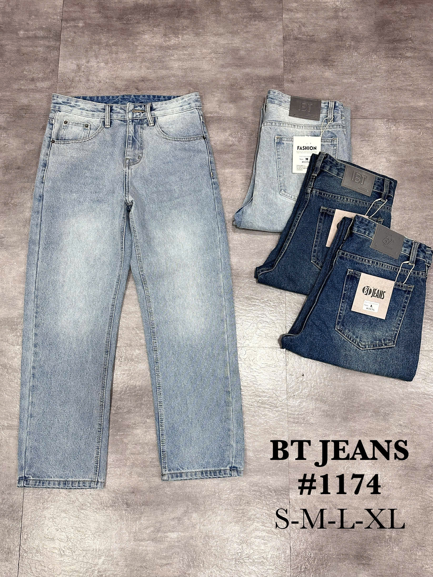 Quần jean nam cotton suông xanh không giãn Ms 1174