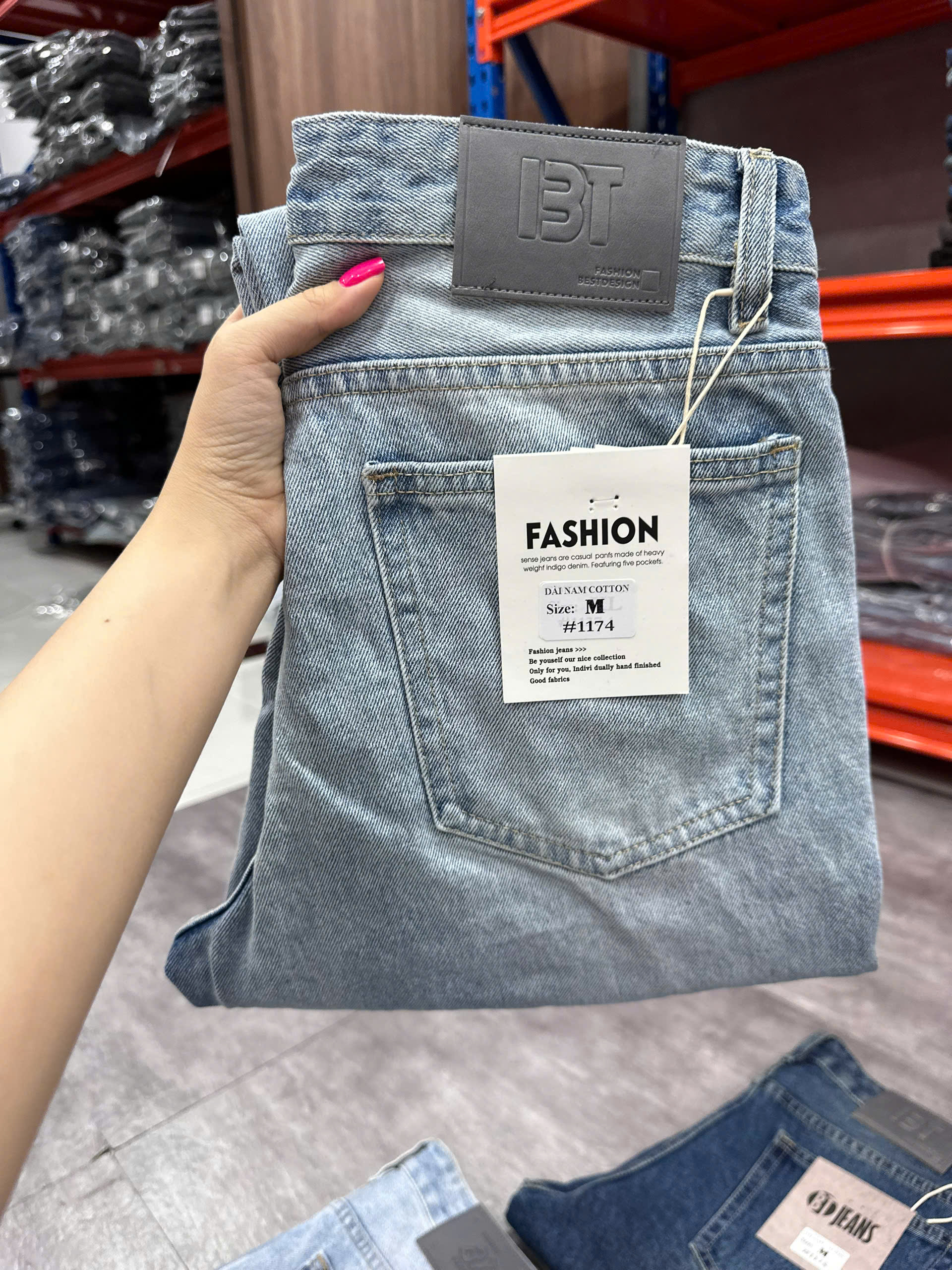 Quần jean nam cotton suông xanh không giãn Ms 1174