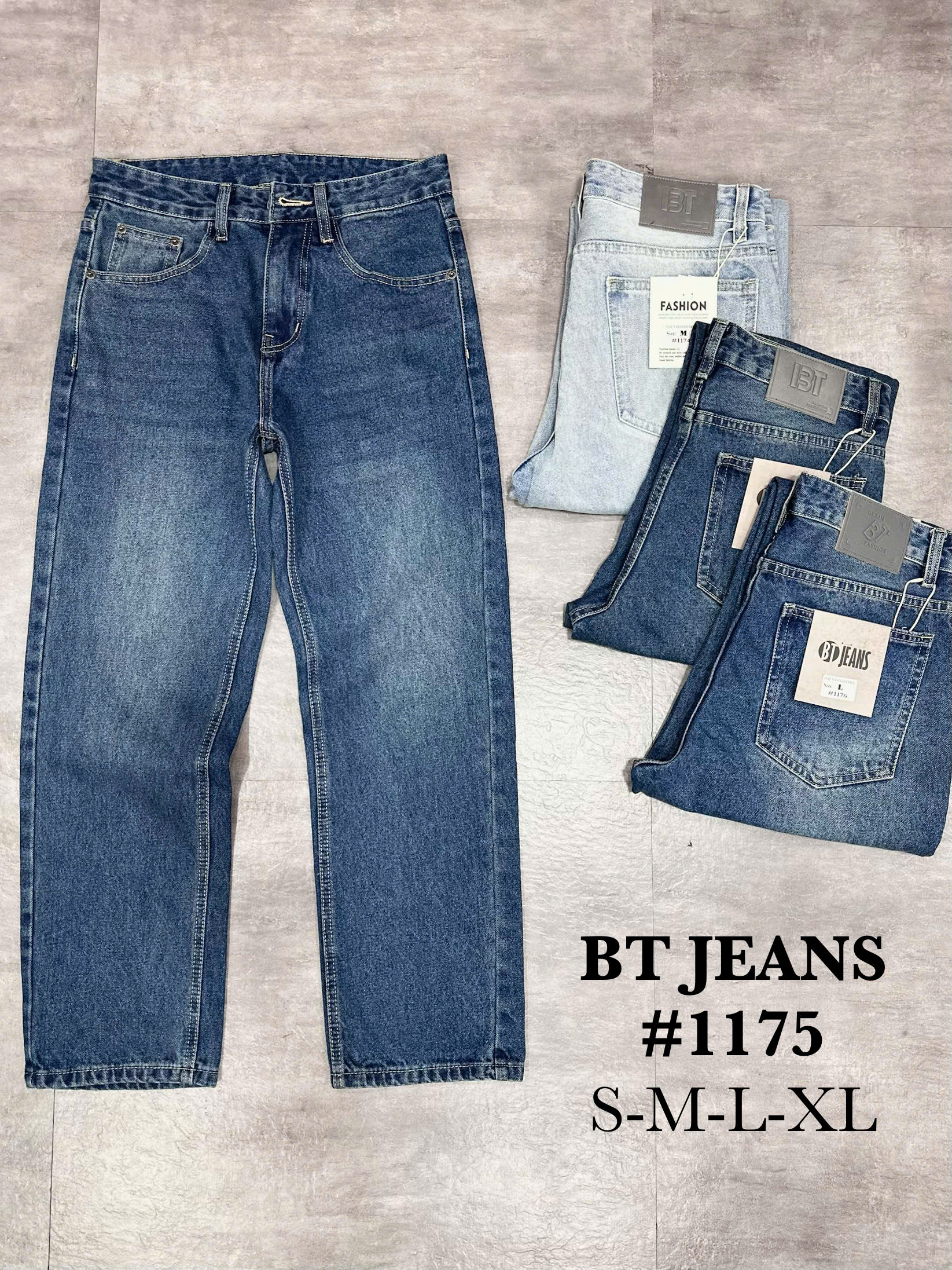 Quần jean nam cotton suông xanh không giãn Ms 1175