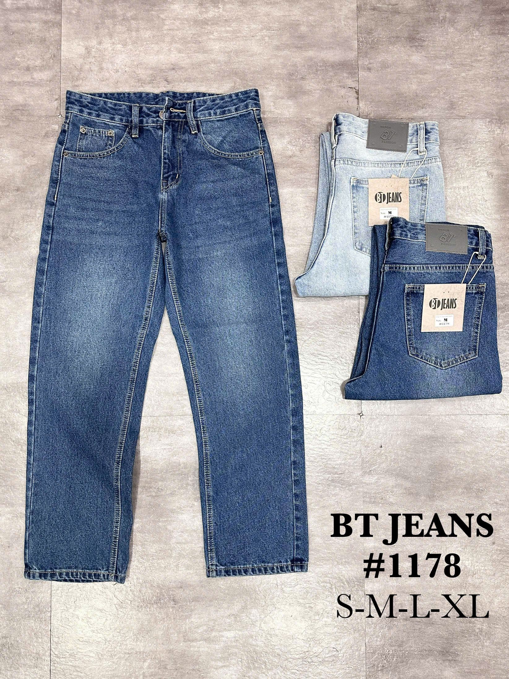 Quần jean nam cotton suông xanh không giãn Ms 1178