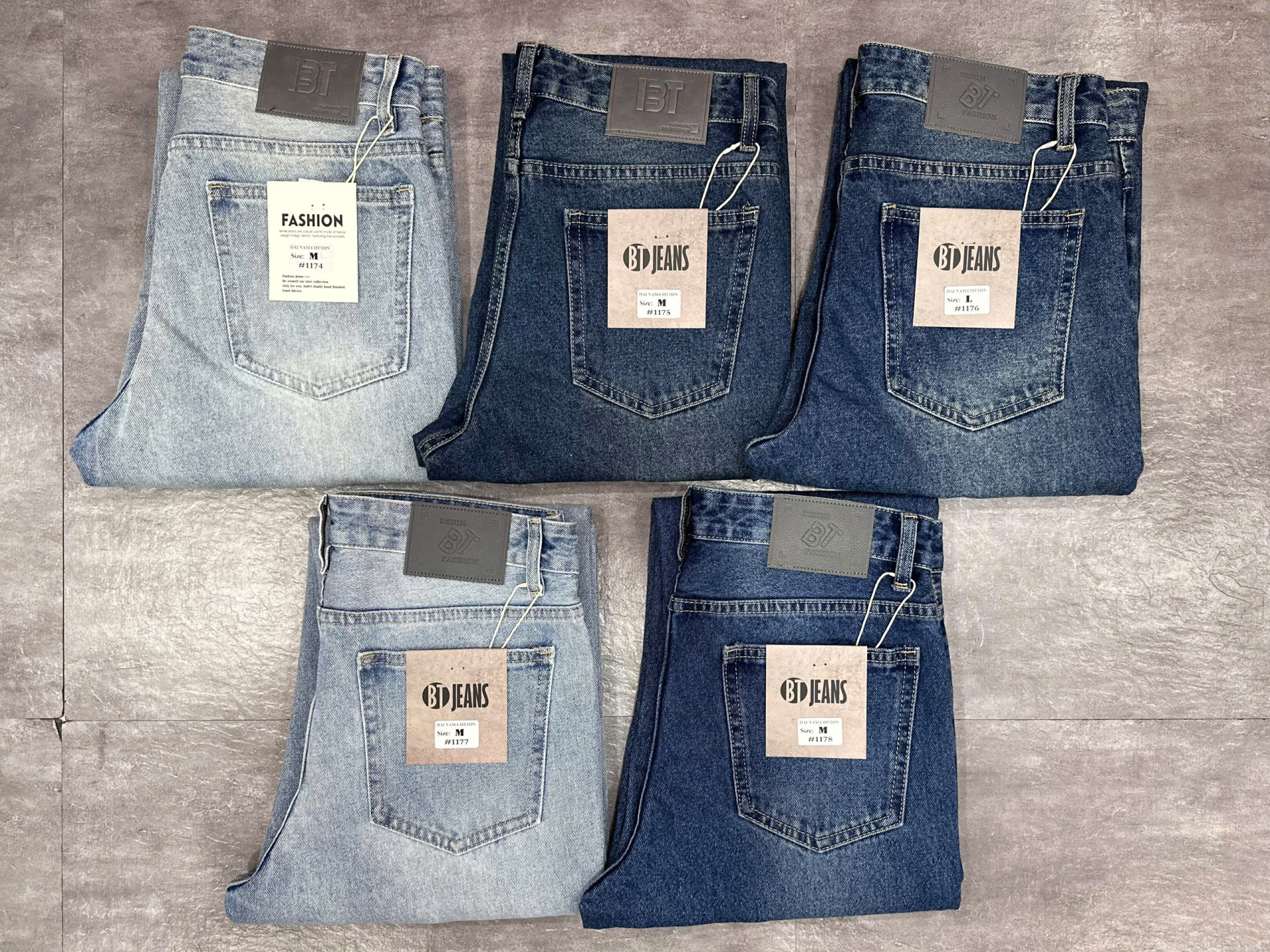 Quần jean nam cotton suông xanh không giãn Ms 1178