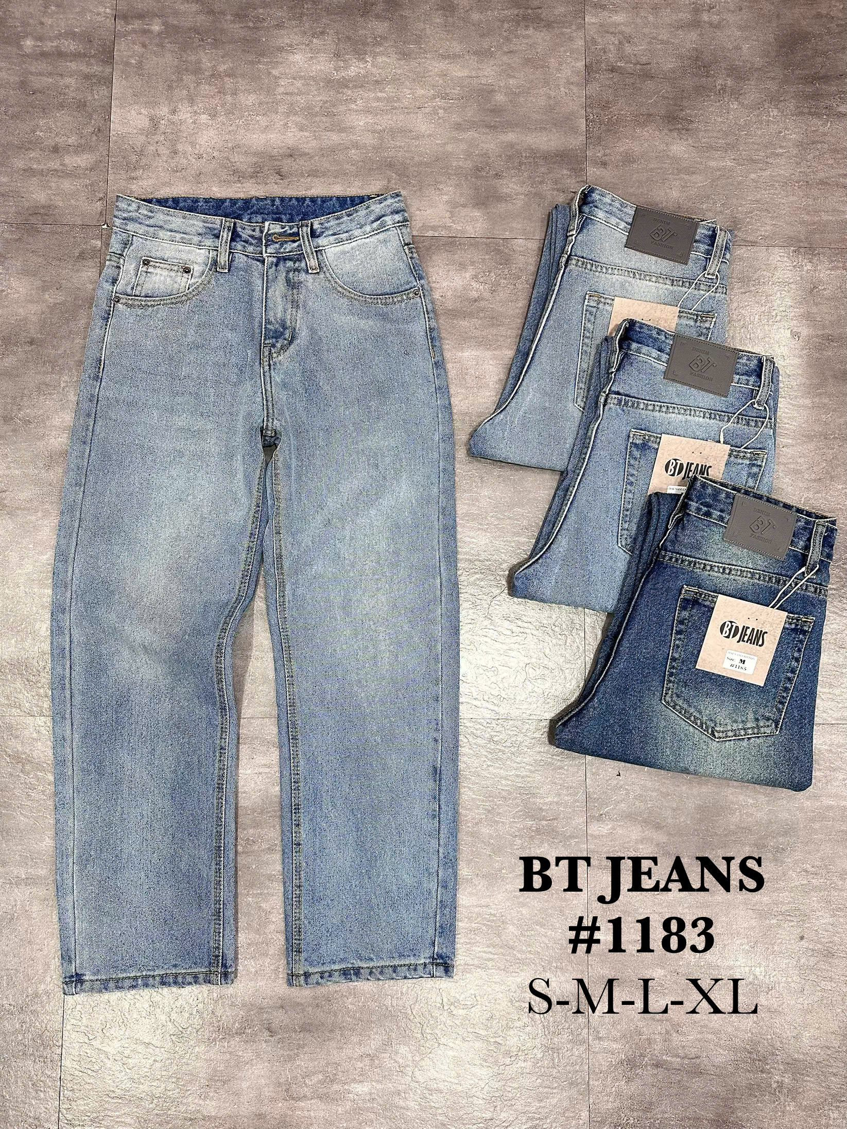 Quần jean nam cotton suông xanh không giãn Ms 1183